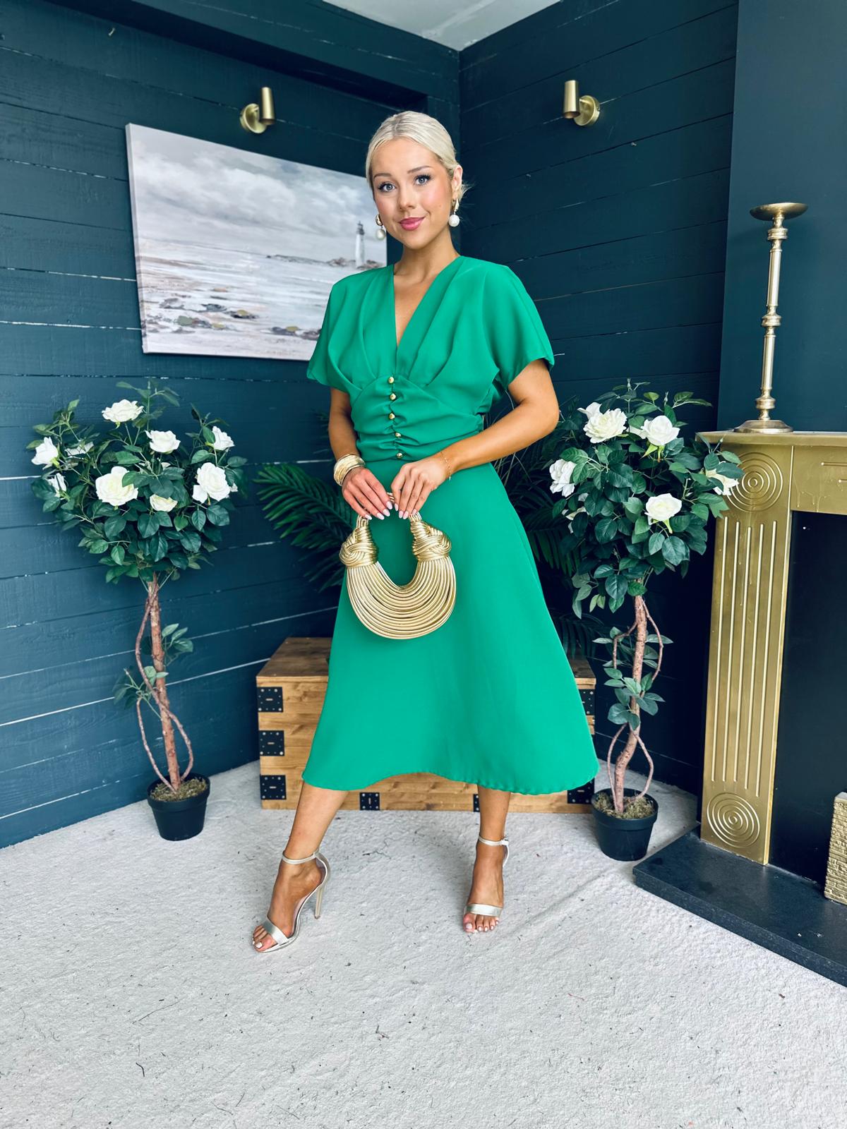 Karina Ruched Detail Midi Dress Emerald