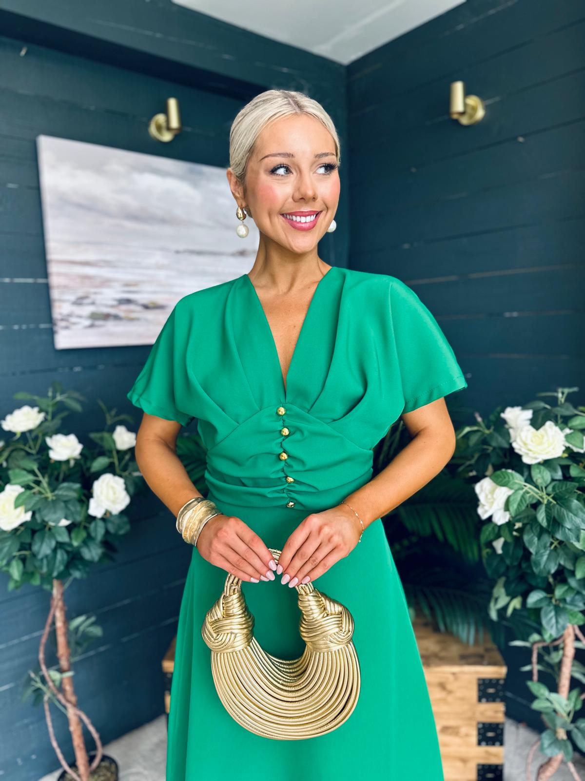Karina Ruched Detail Midi Dress Emerald