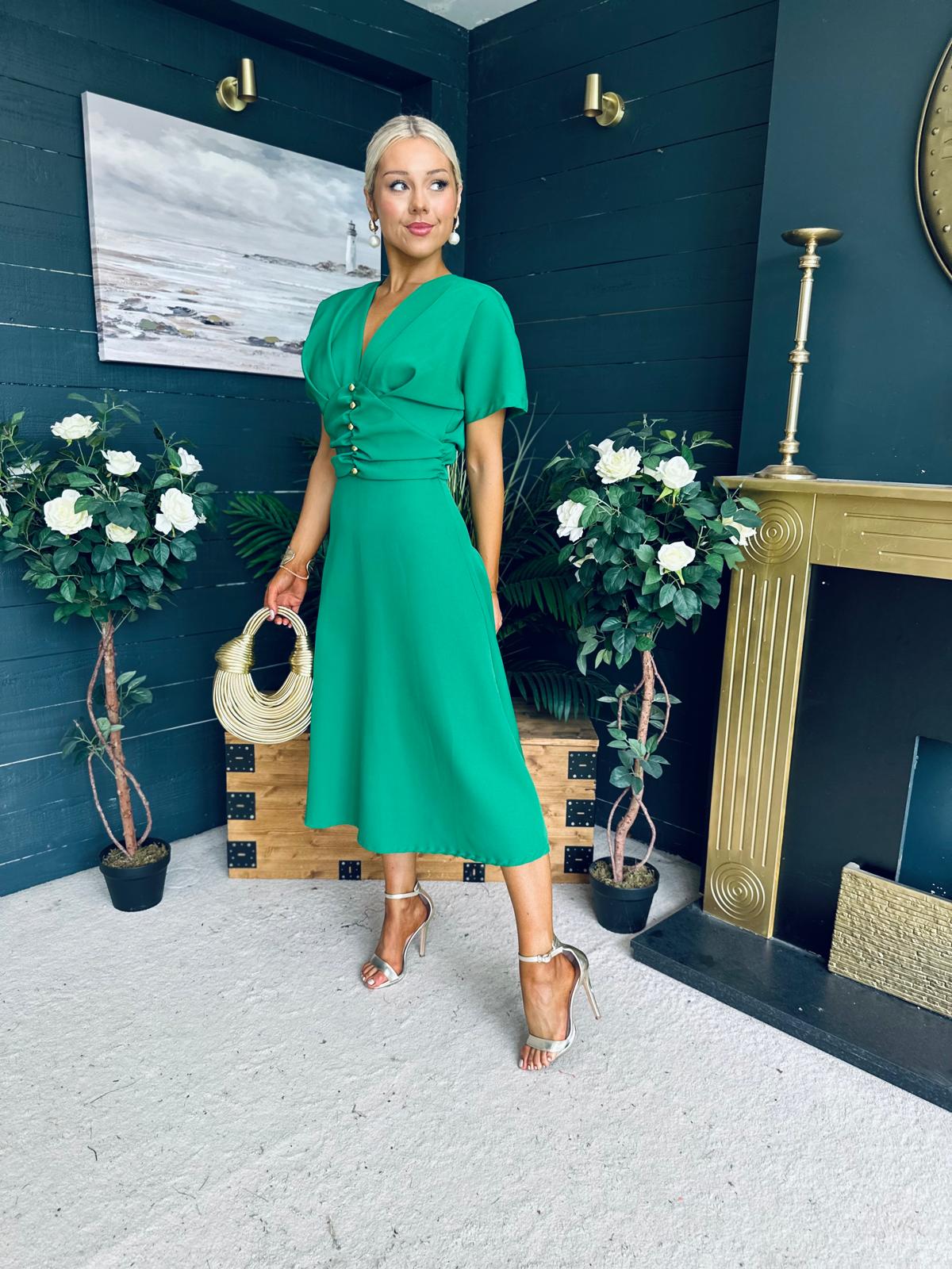 Karina Ruched Detail Midi Dress Emerald
