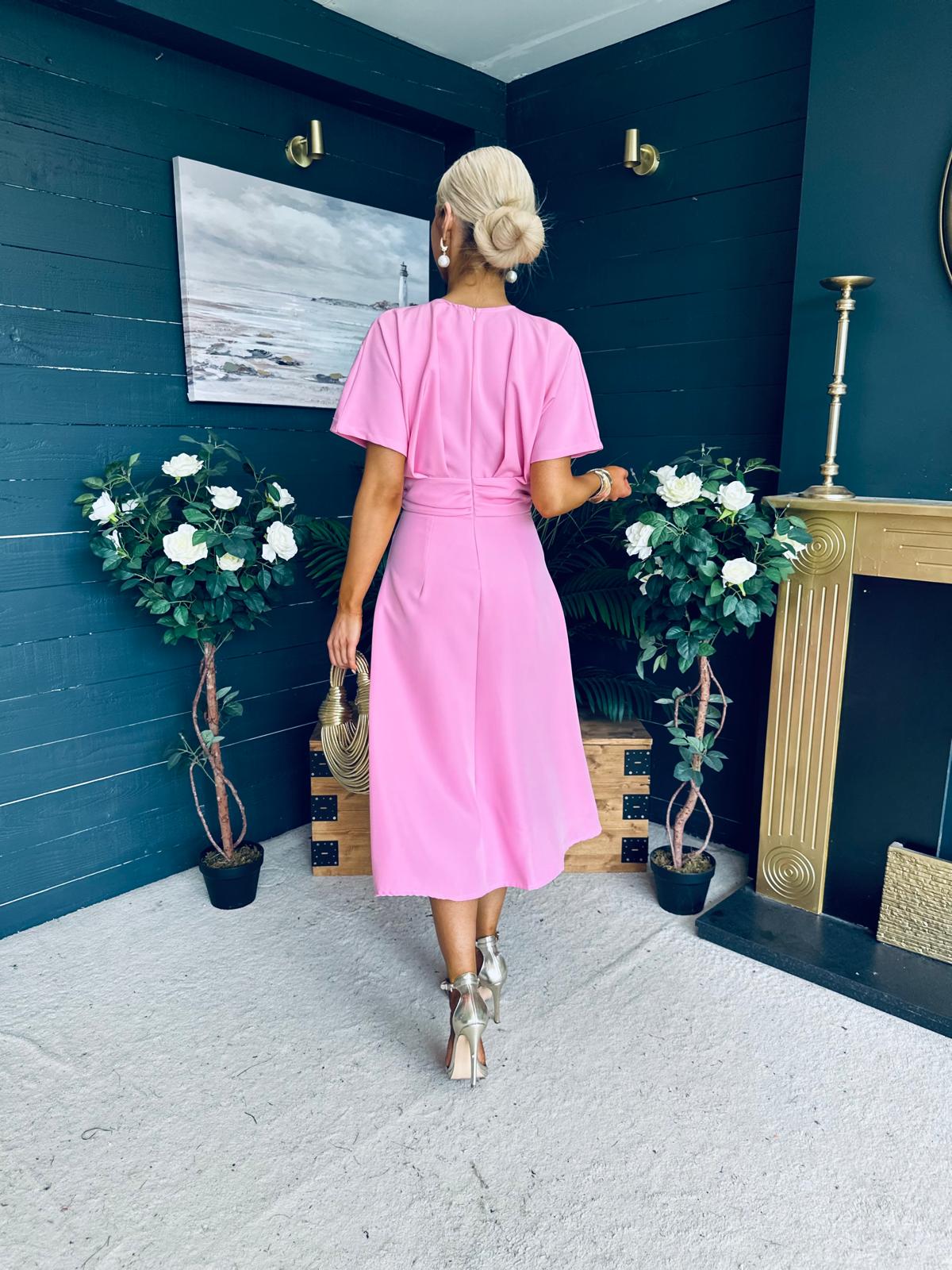 Karina Ruched Detail Midi Dress Pwr Pink