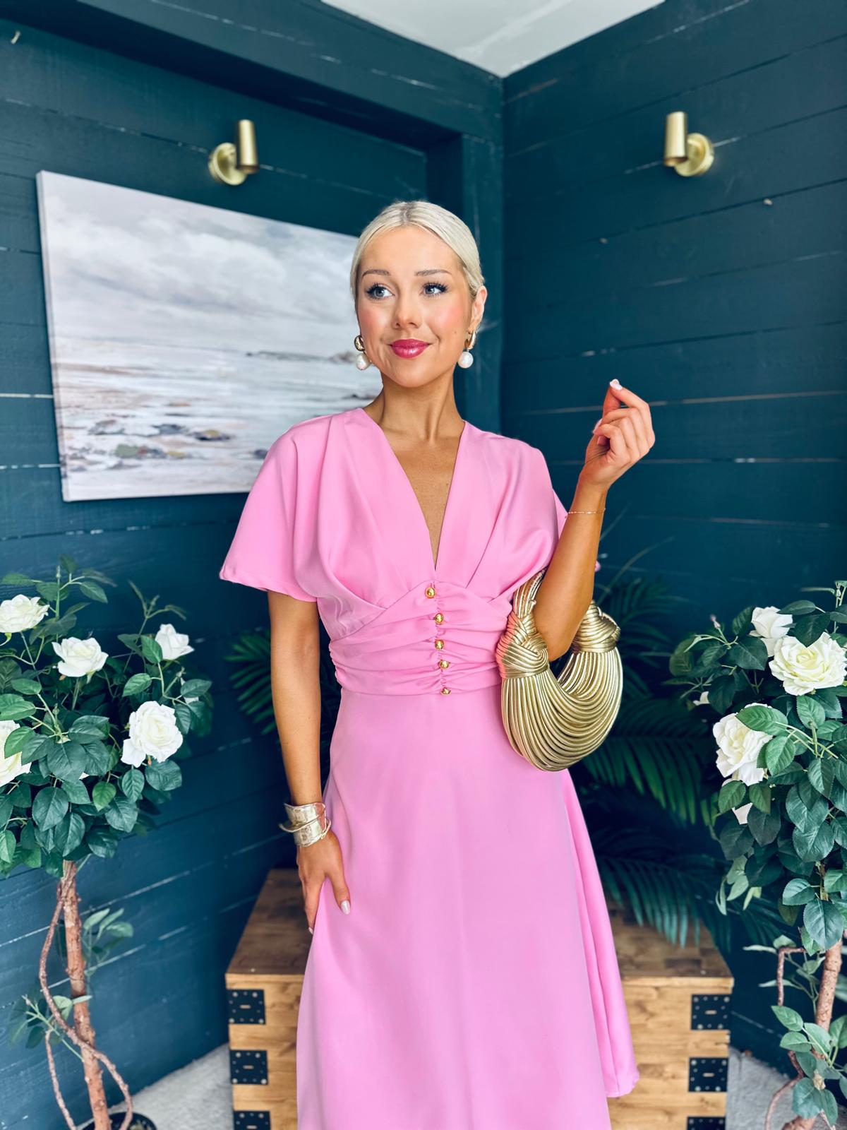 Karina Ruched Detail Midi Dress Pwr Pink