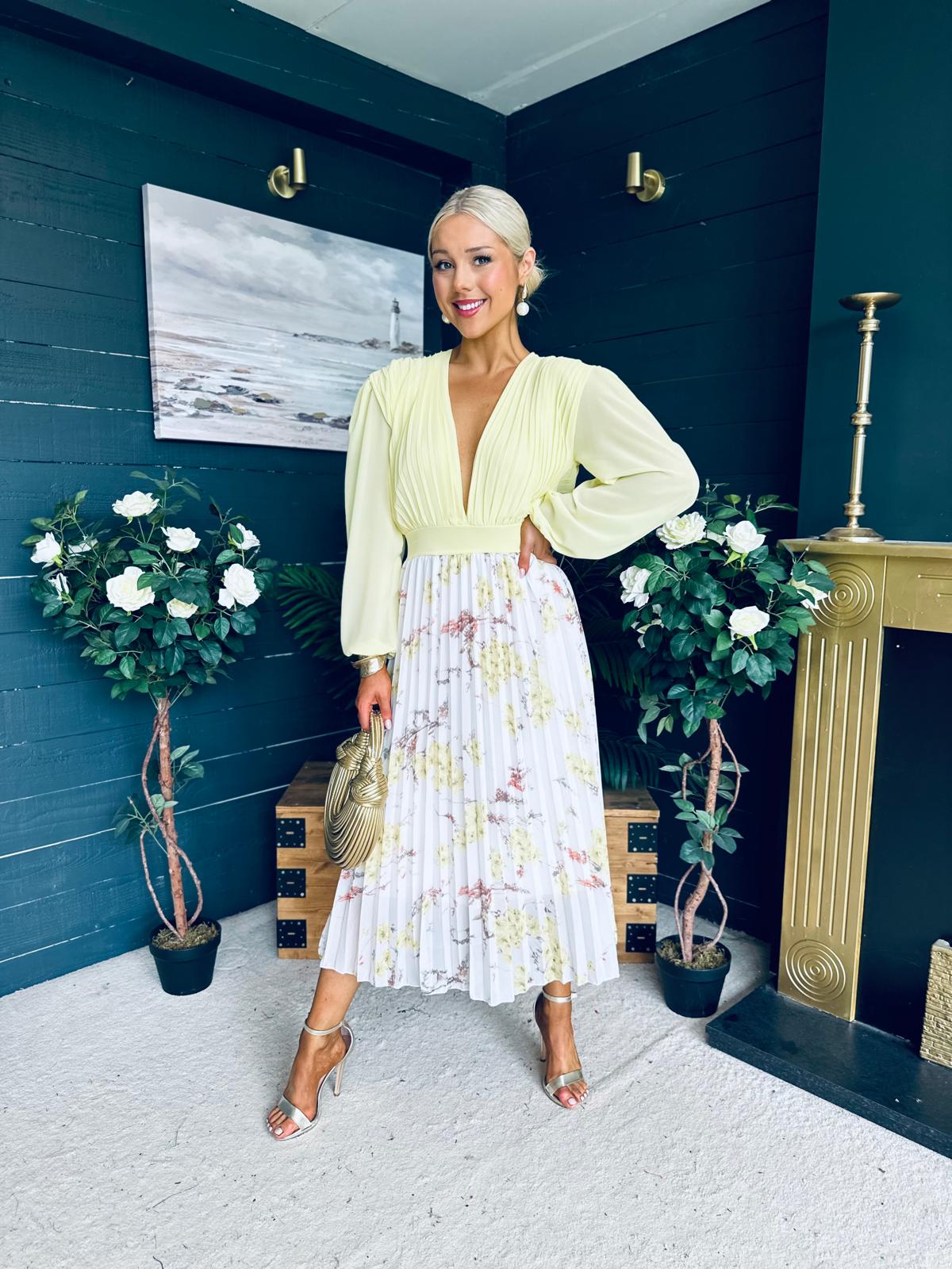 Terrie Plunge Neck Midi Dress Yellow