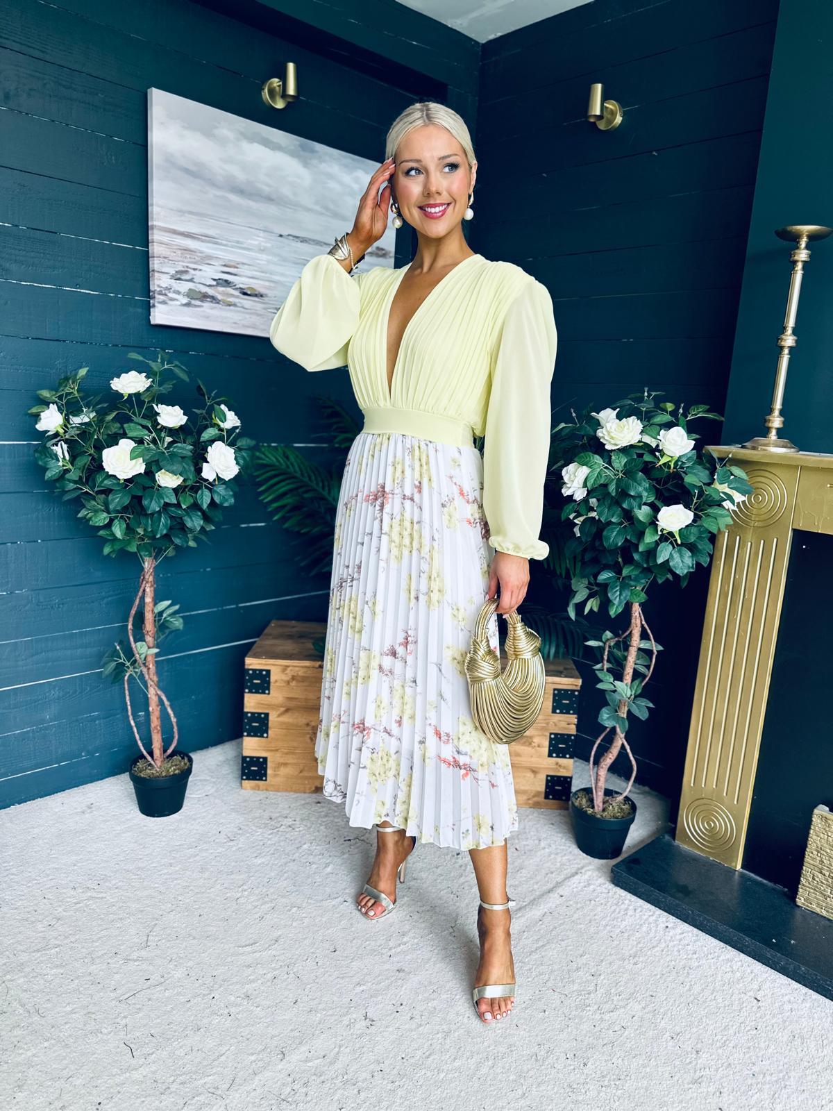 Terrie Plunge Neck Midi Dress Yellow