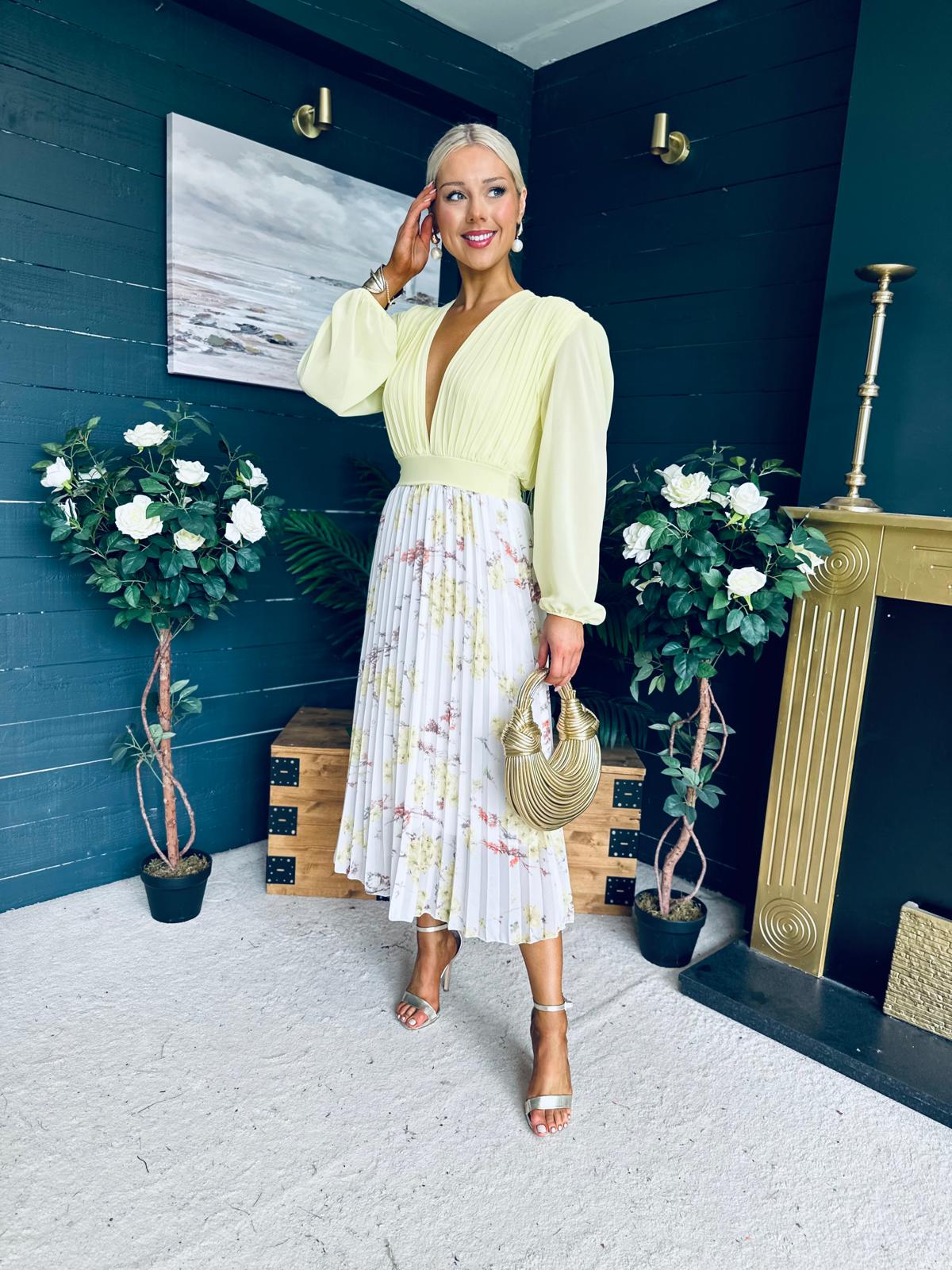 Terrie Plunge Neck Midi Dress Yellow