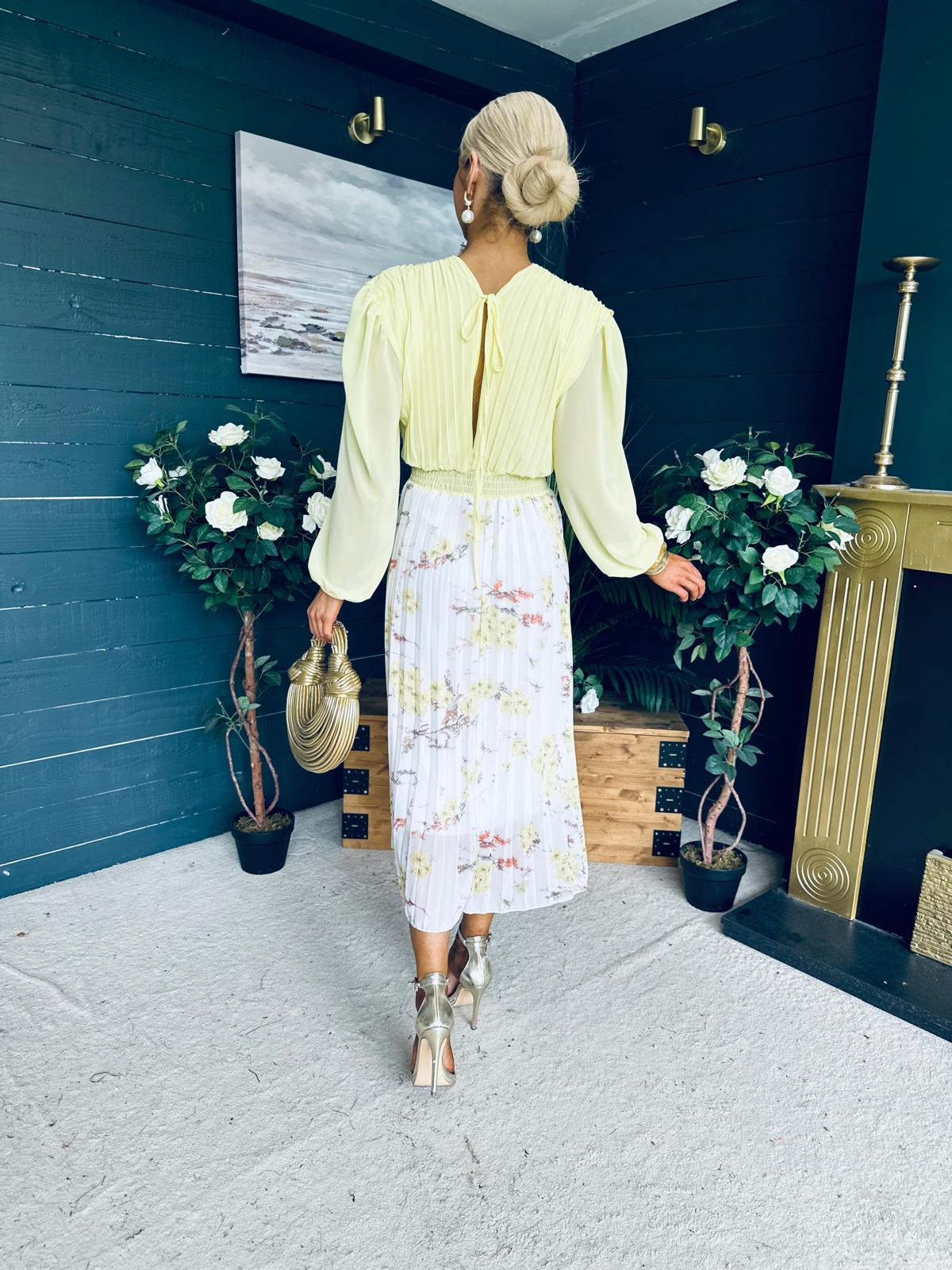 Terrie Plunge Neck Midi Dress Yellow