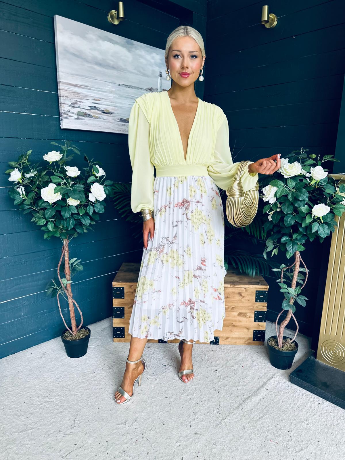 Terrie Plunge Neck Midi Dress Yellow
