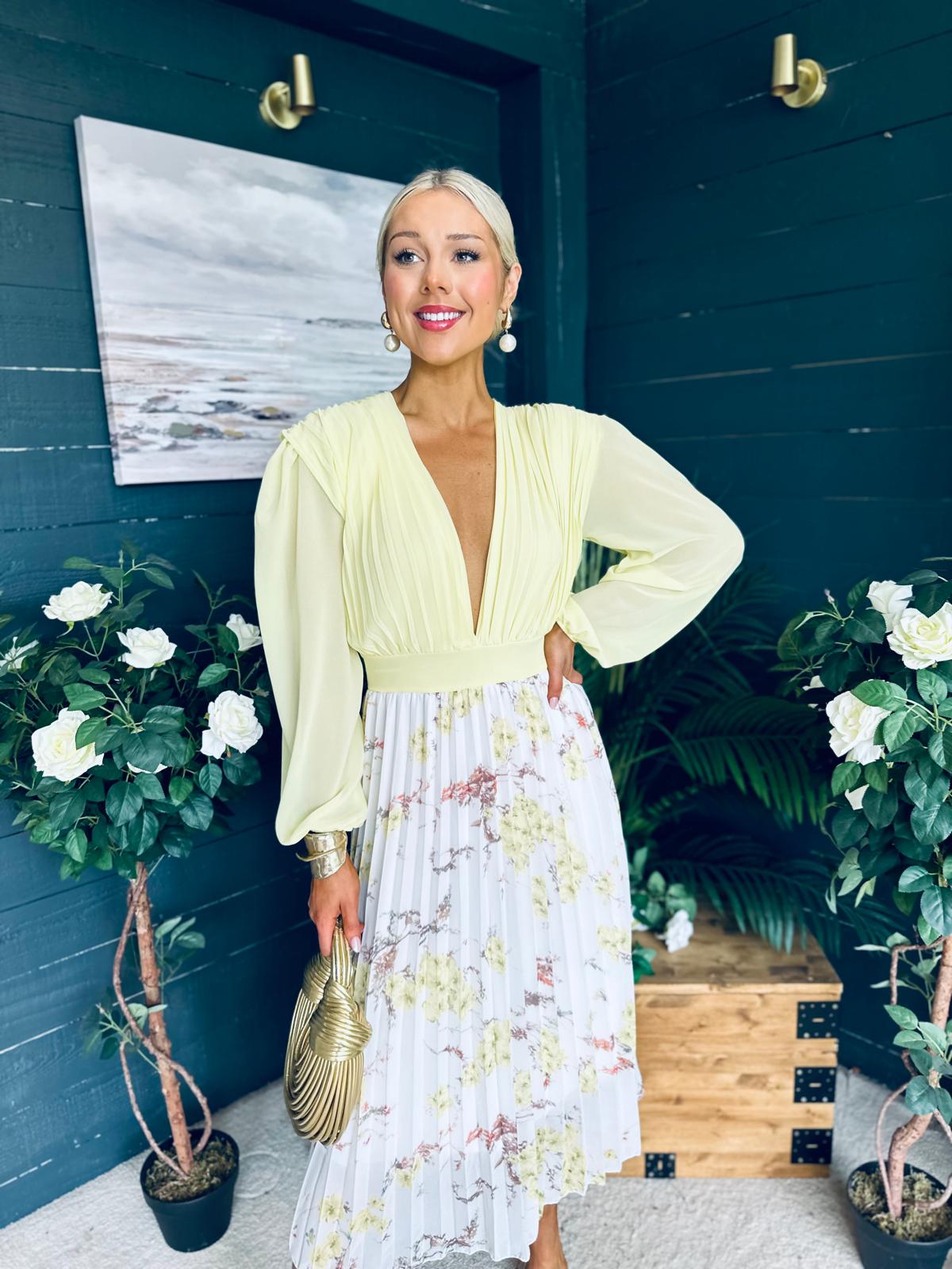 Terrie Plunge Neck Midi Dress Yellow