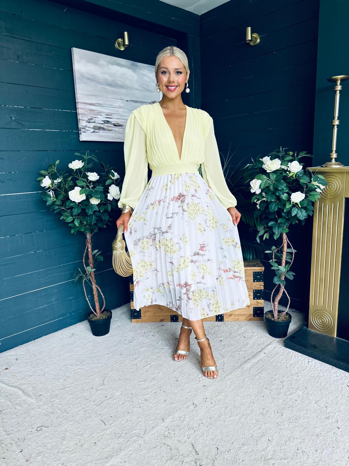 Terrie Plunge Neck Midi Dress Yellow
