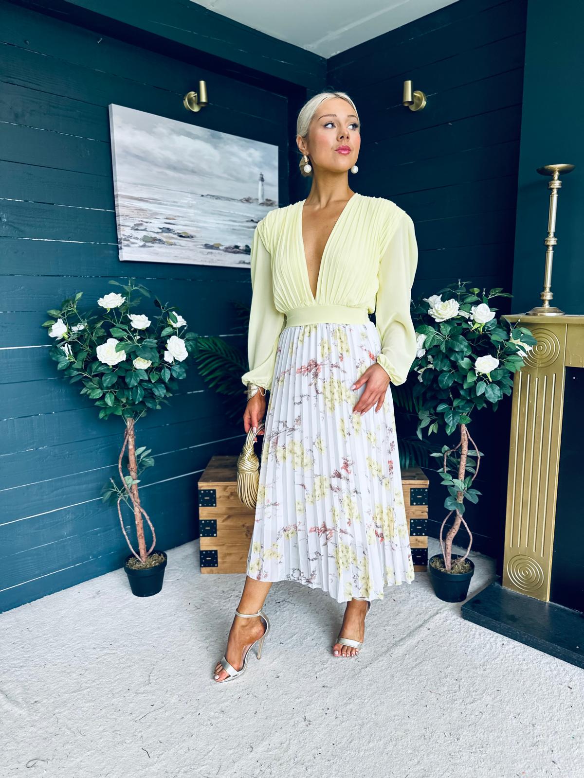 Terrie Plunge Neck Midi Dress Yellow