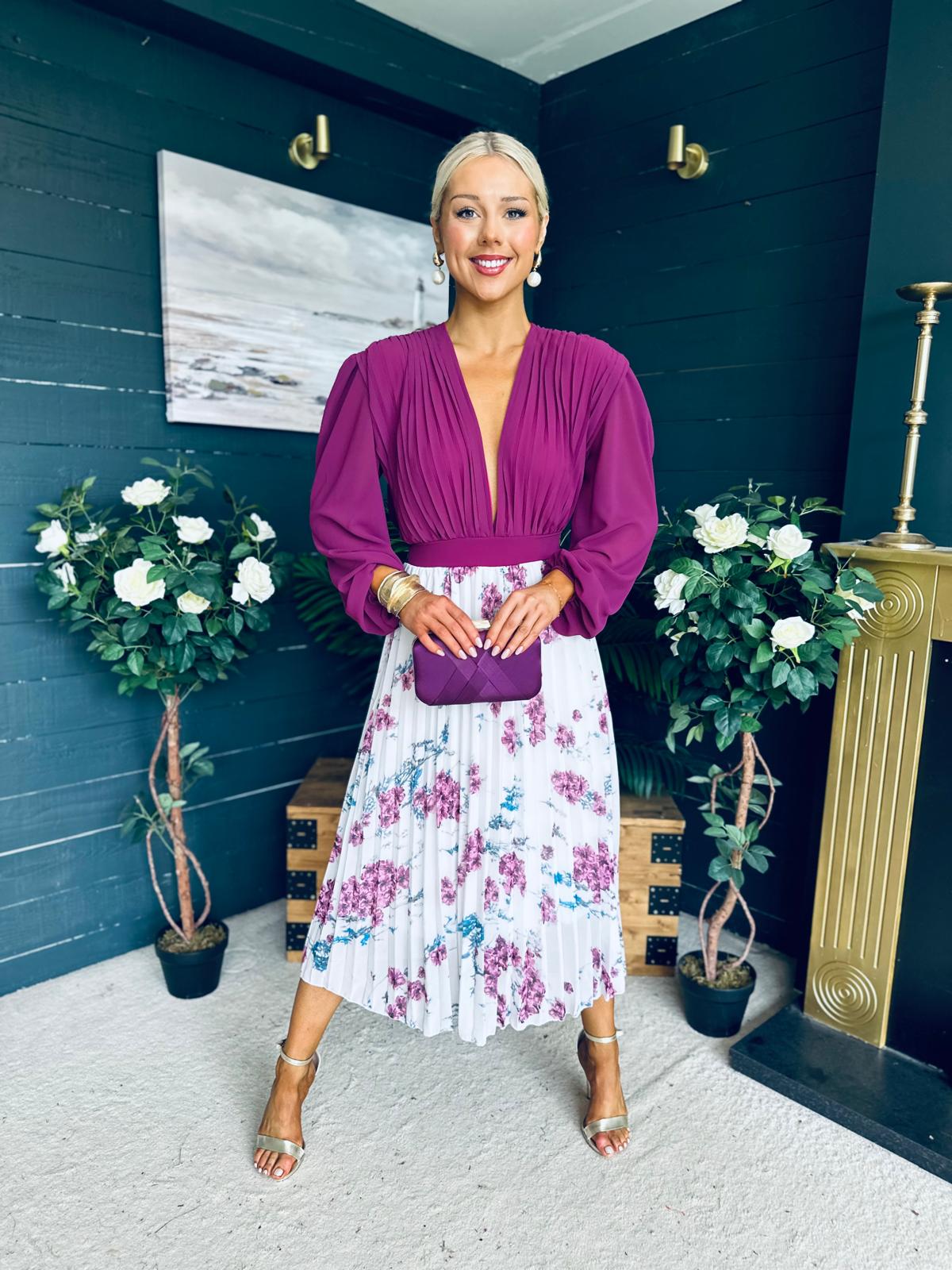 Terrie Plunge Neck Midi Dress Berry