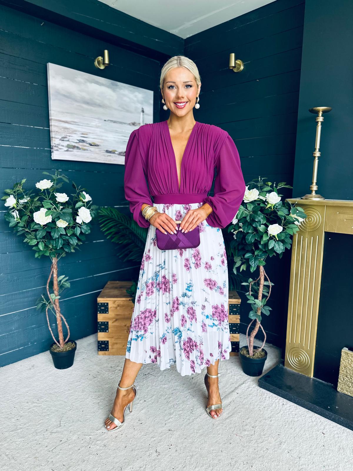 Terrie Plunge Neck Midi Dress Berry