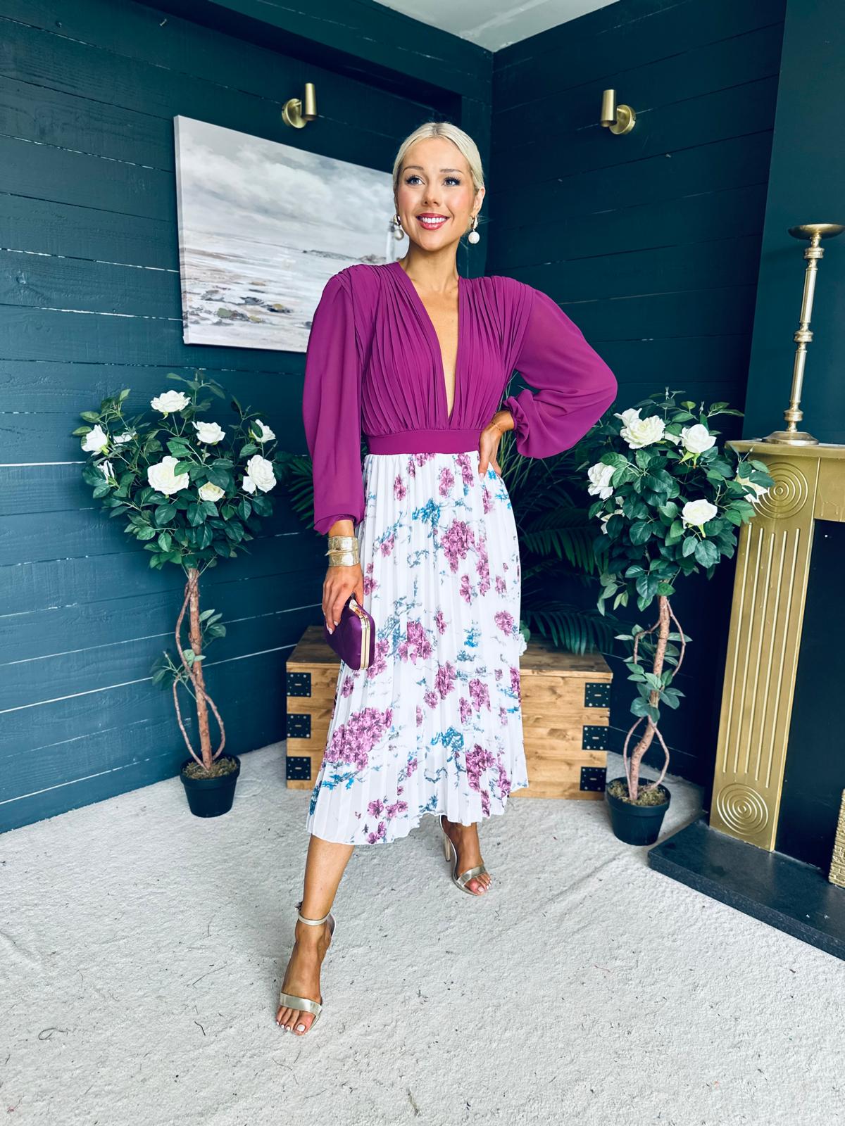 Terrie Plunge Neck Midi Dress Berry