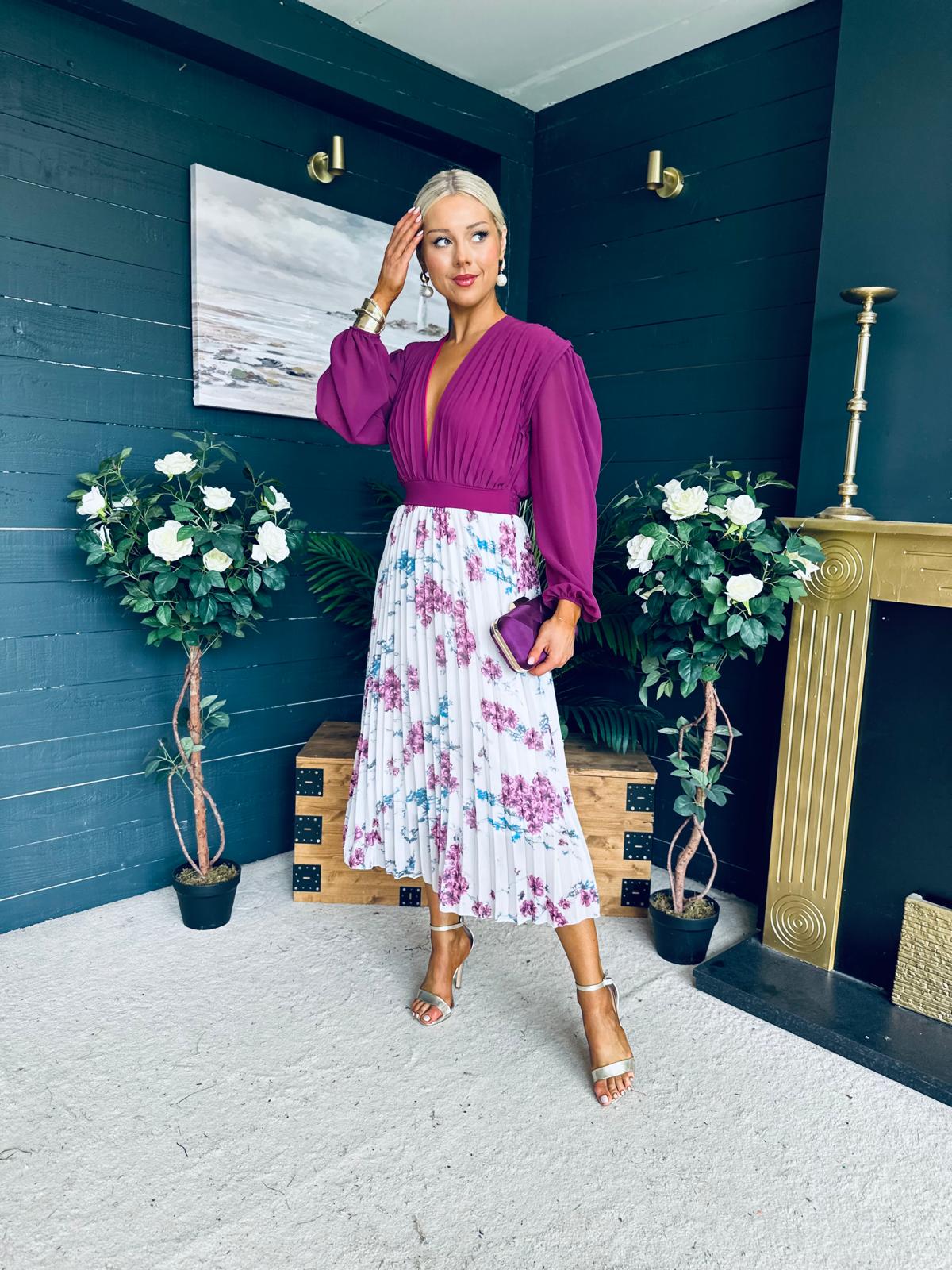 Terrie Plunge Neck Midi Dress Berry