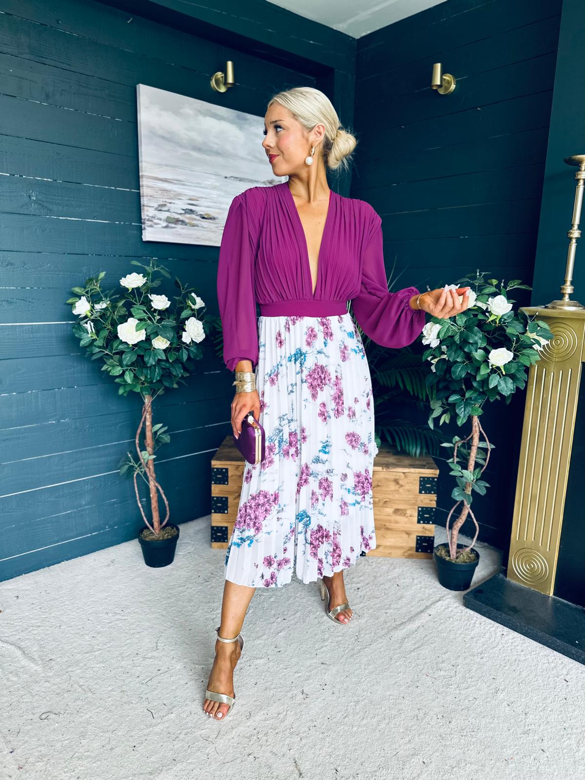 Terrie Plunge Neck Midi Dress Berry
