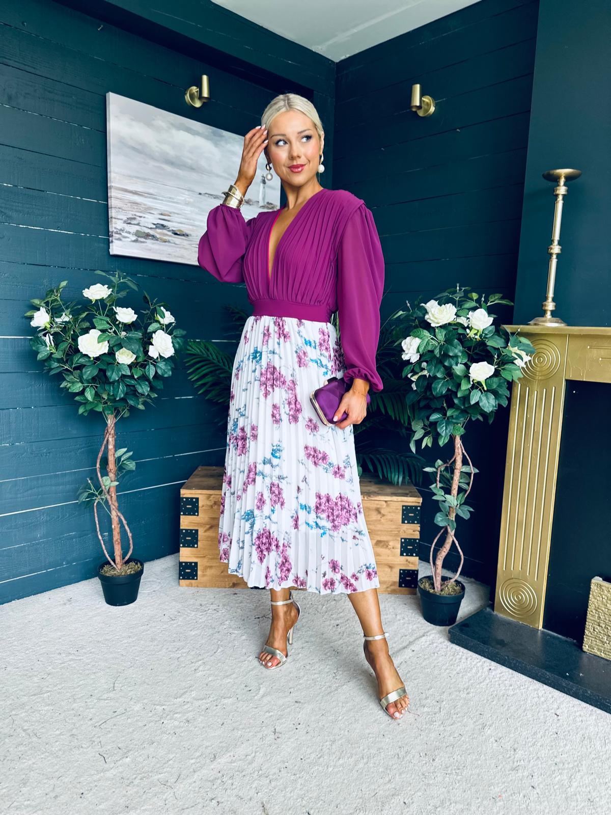 Terrie Plunge Neck Midi Dress Berry