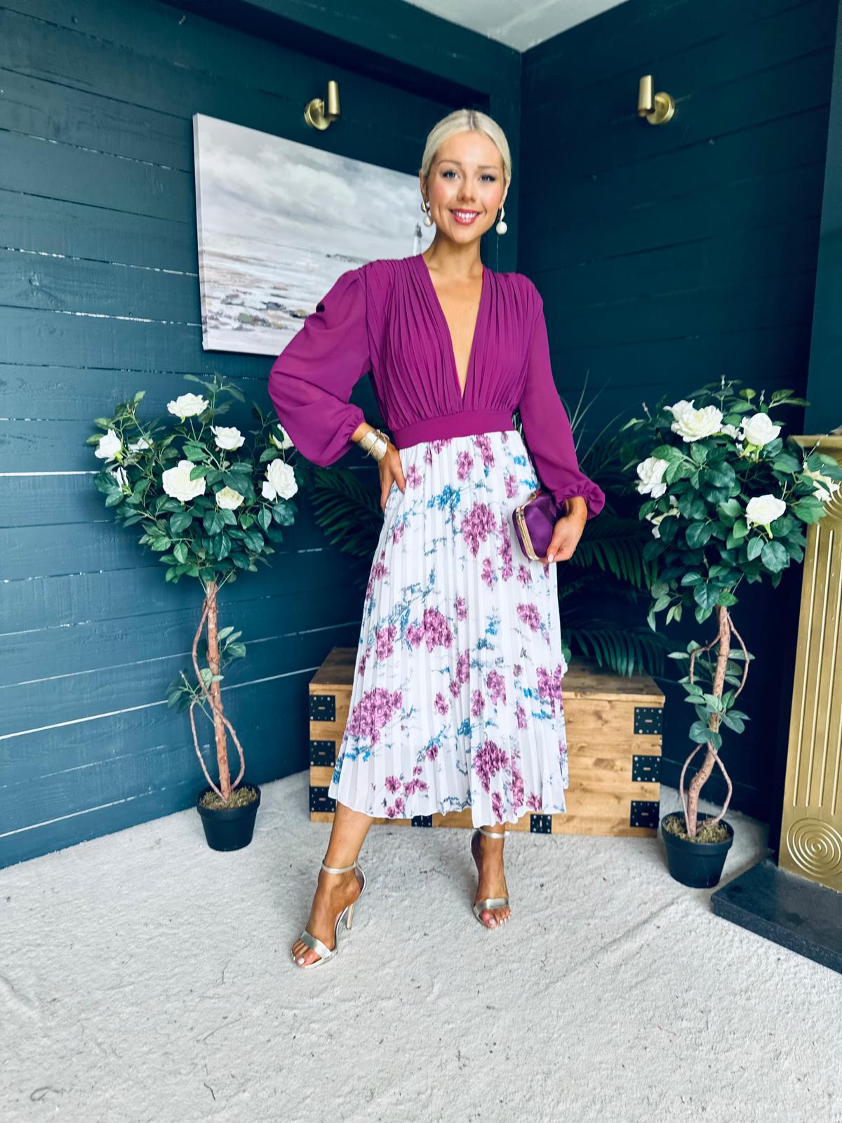 Terrie Plunge Neck Midi Dress Berry
