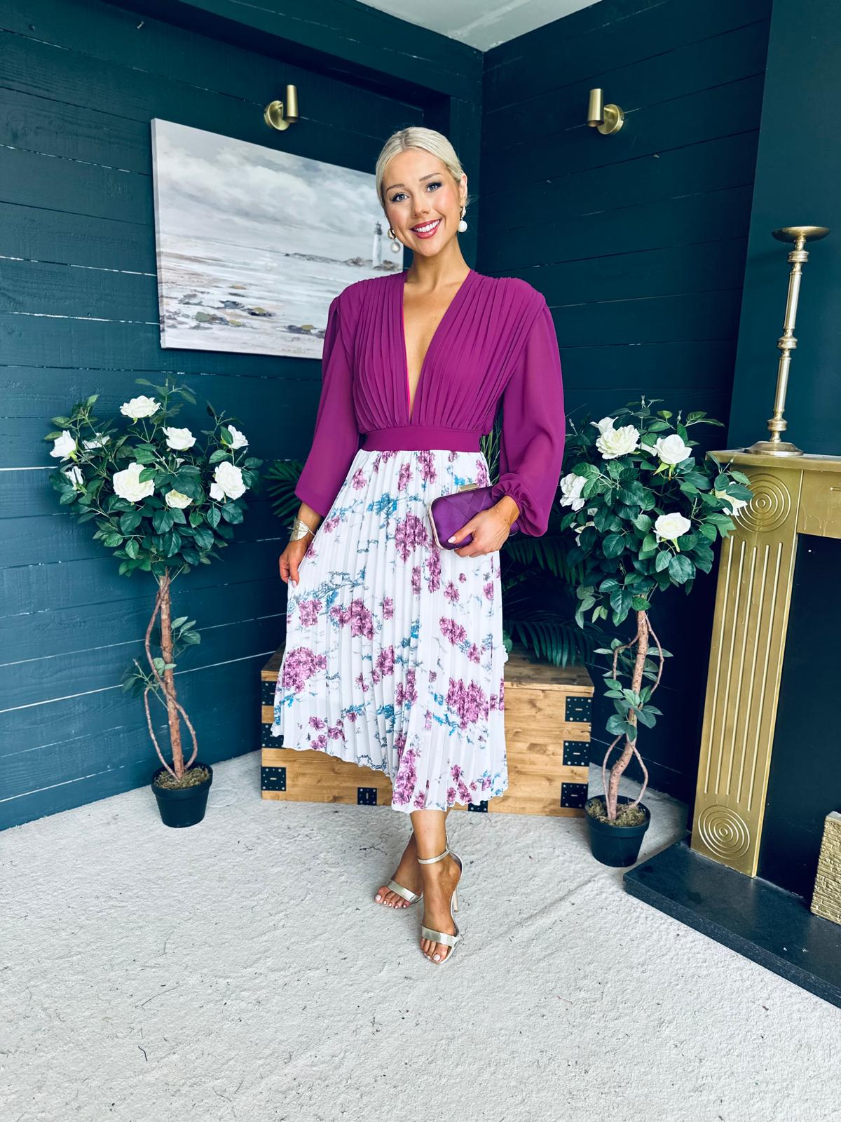 Terrie Plunge Neck Midi Dress Berry