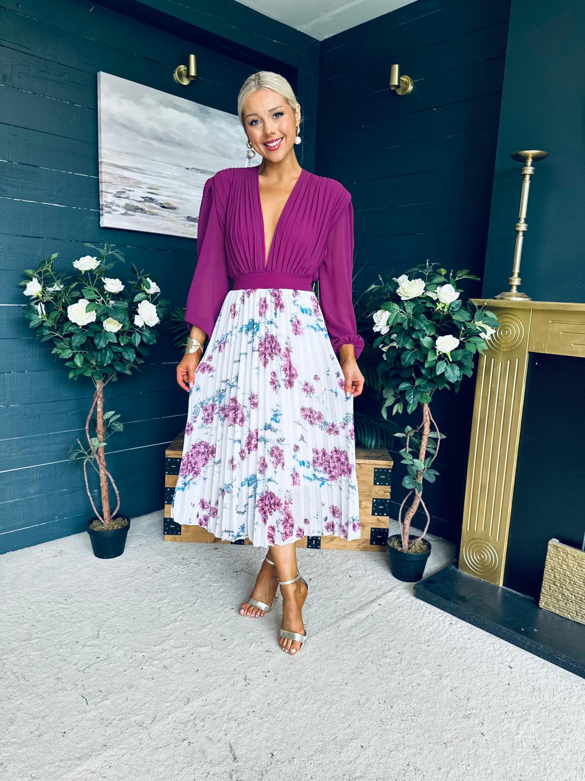 Terrie Plunge Neck Midi Dress Berry