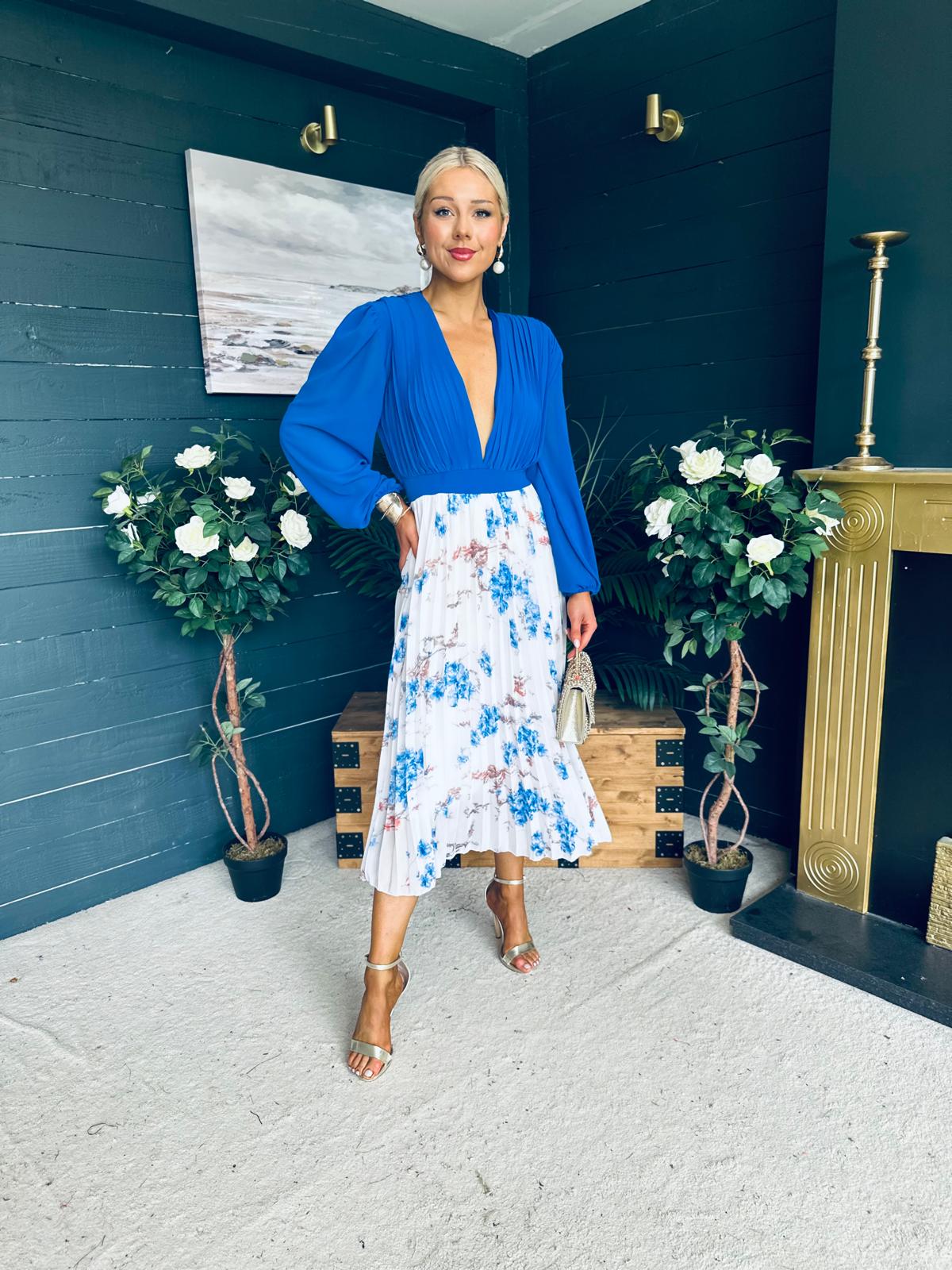 Terrie Plunge Neck Midi Dress Blue