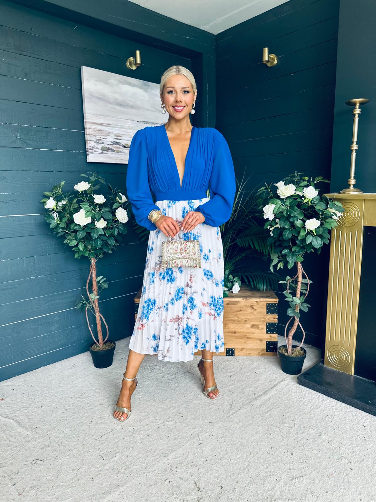 Terrie Plunge Neck Midi Dress Blue