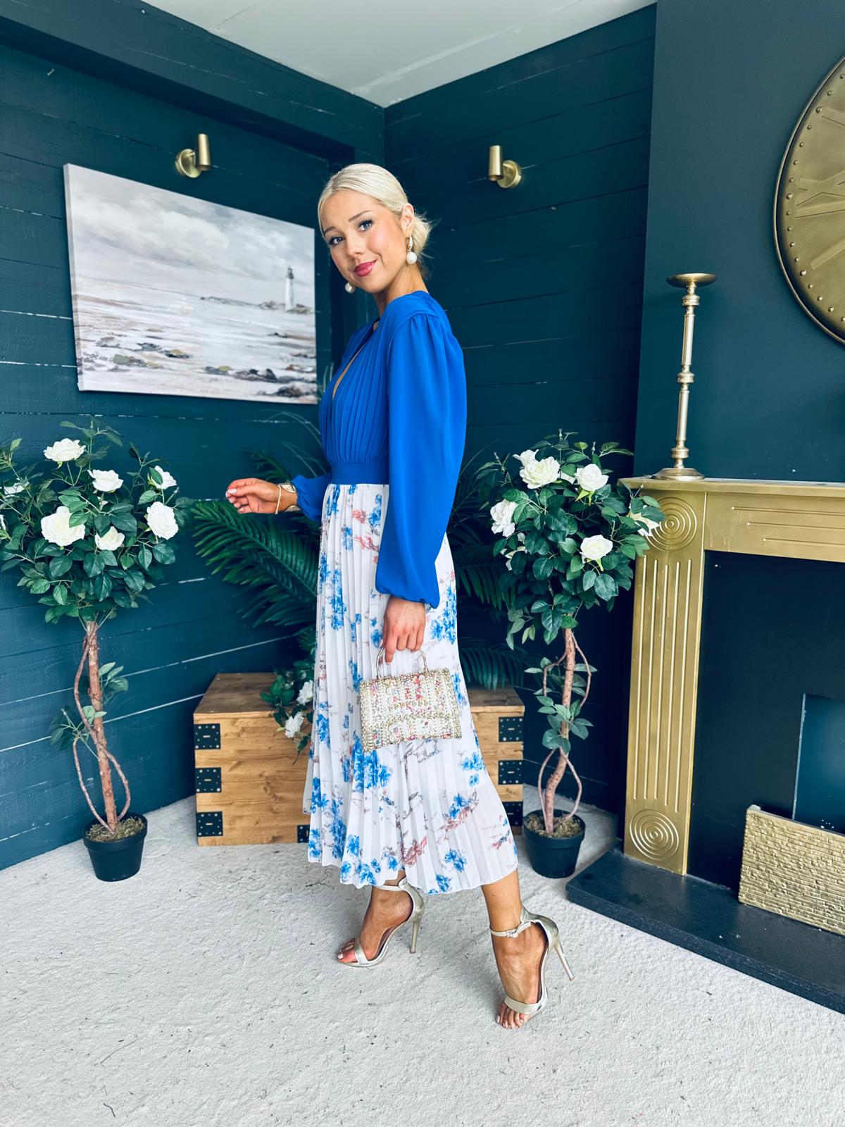 Terrie Plunge Neck Midi Dress Blue