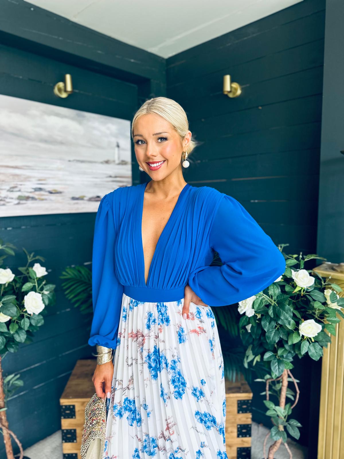 Terrie Plunge Neck Midi Dress Blue