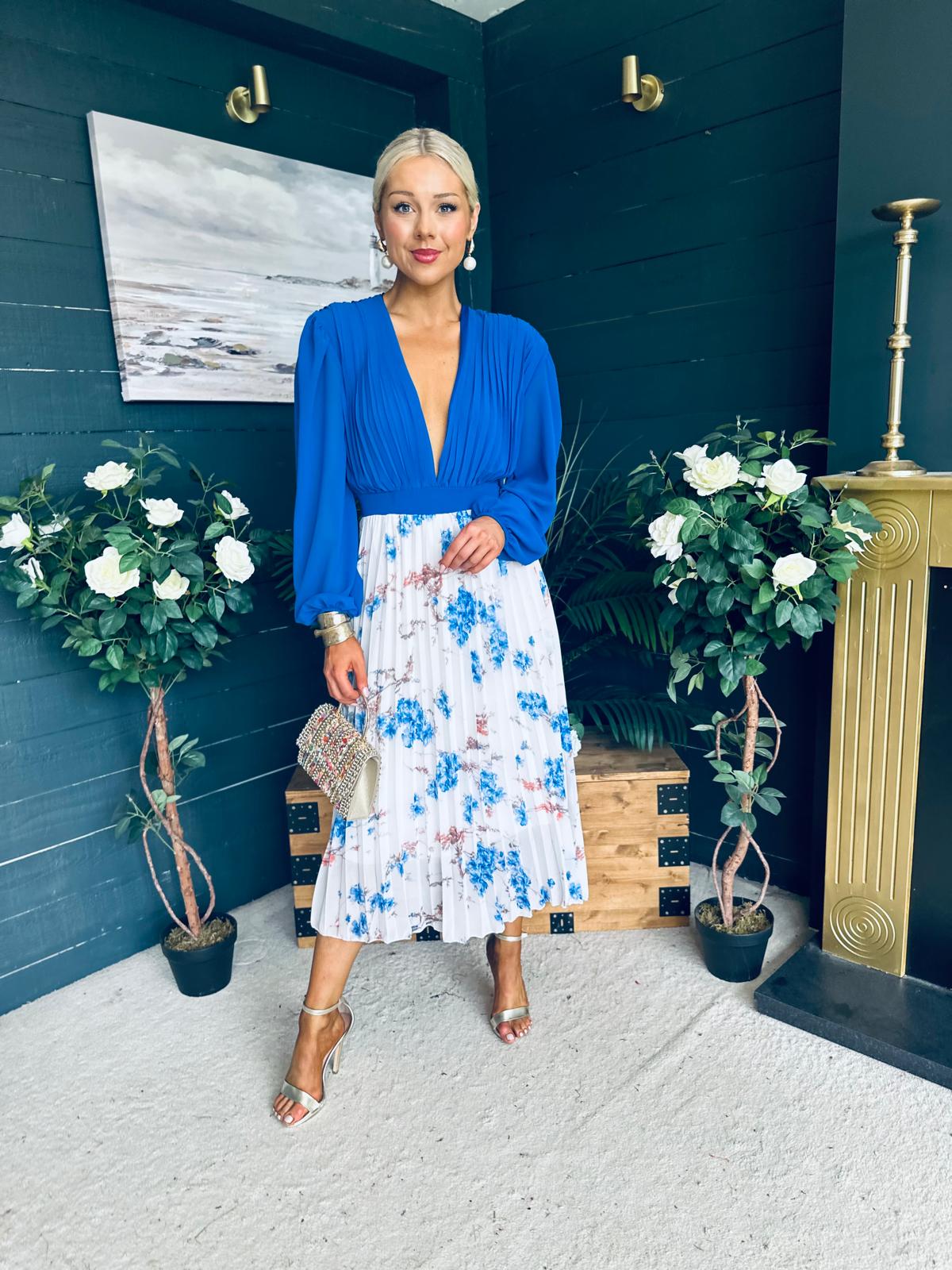 Terrie Plunge Neck Midi Dress Blue