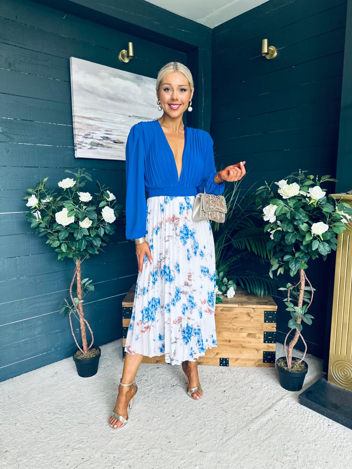Terrie Plunge Neck Midi Dress Blue