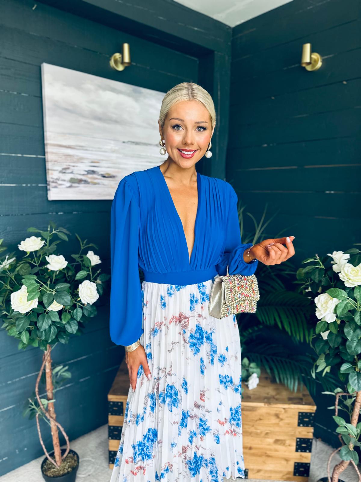 Terrie Plunge Neck Midi Dress Blue