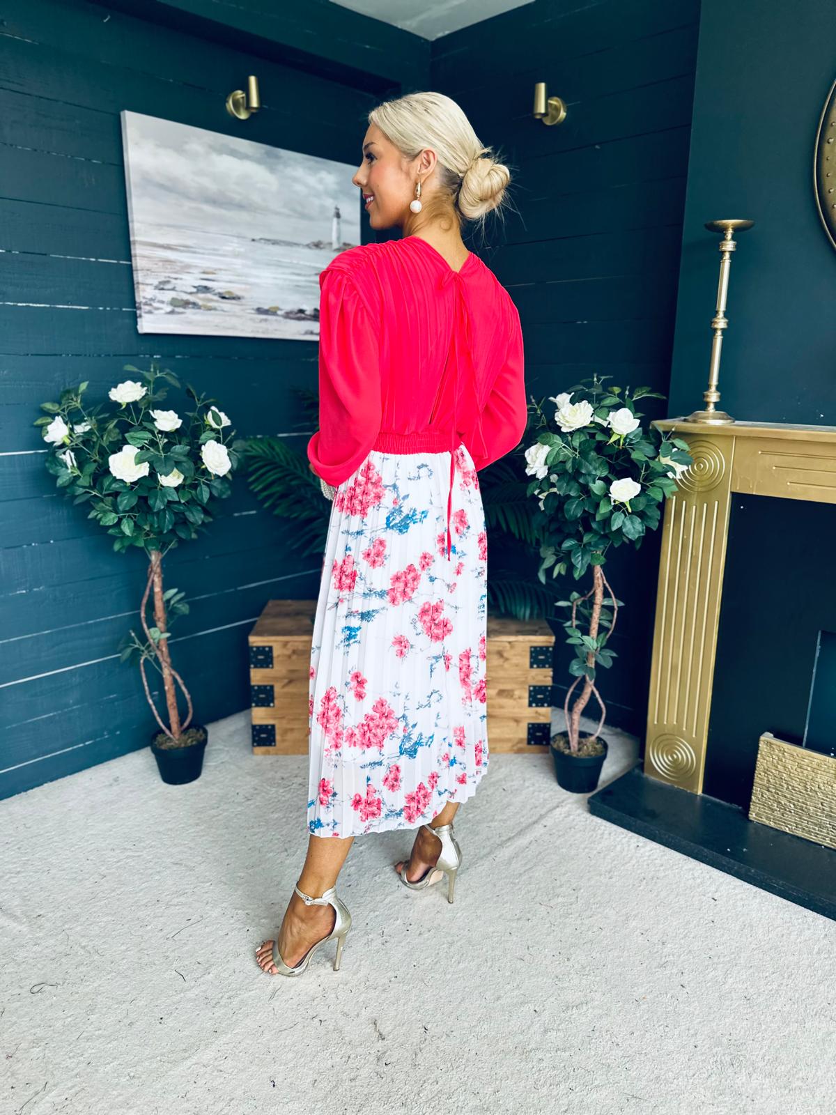 Terrie Plunge Neck Midi Dress Coral