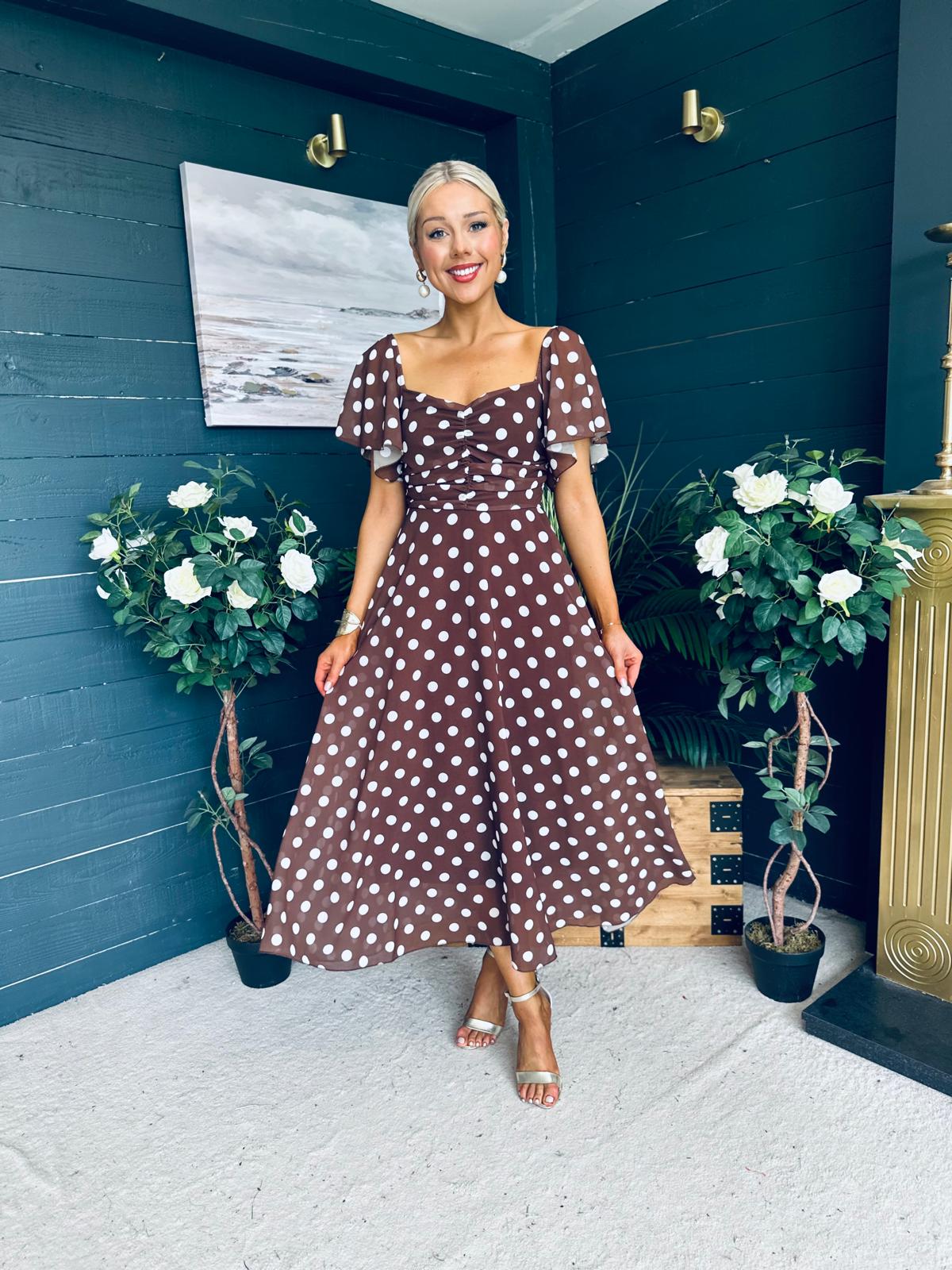 Aoibhe Detailed Midi Dress Coco Polka M