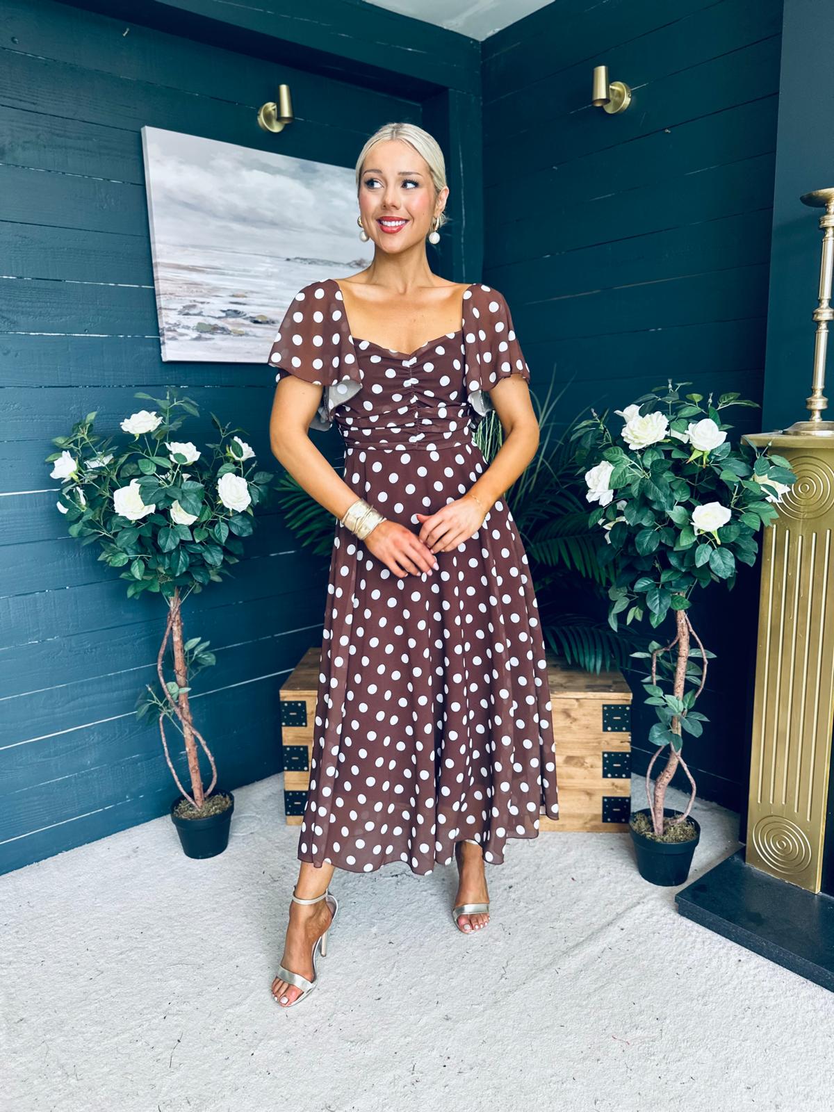 Aoibhe Detailed Midi Dress Coco Polka M