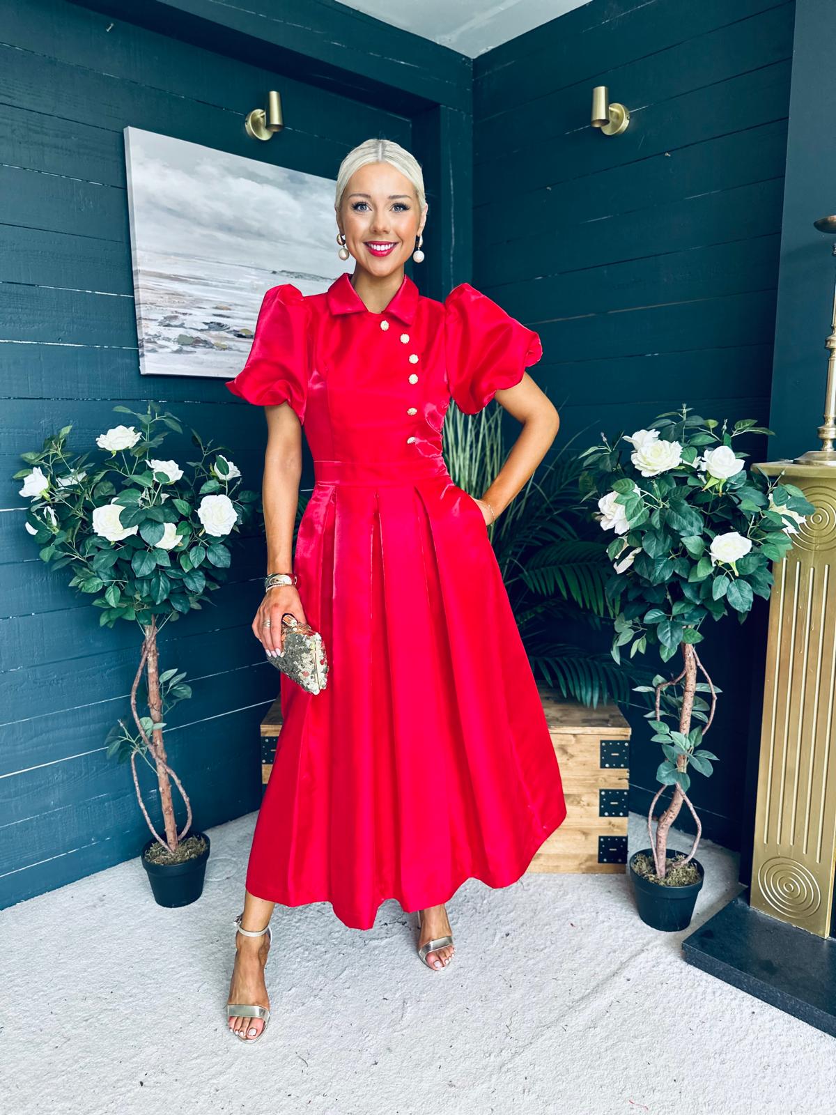 Felicity Detailed Occasion Midi Dress Red