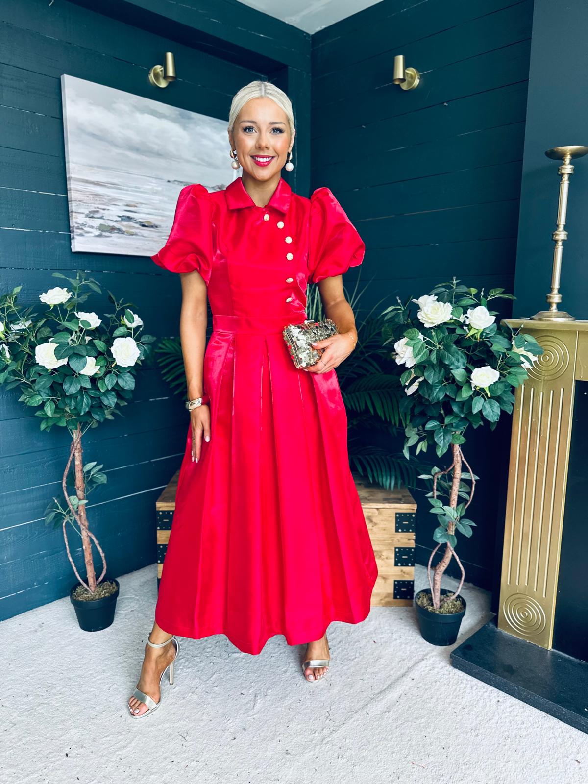 Felicity Detailed Occasion Midi Dress Red