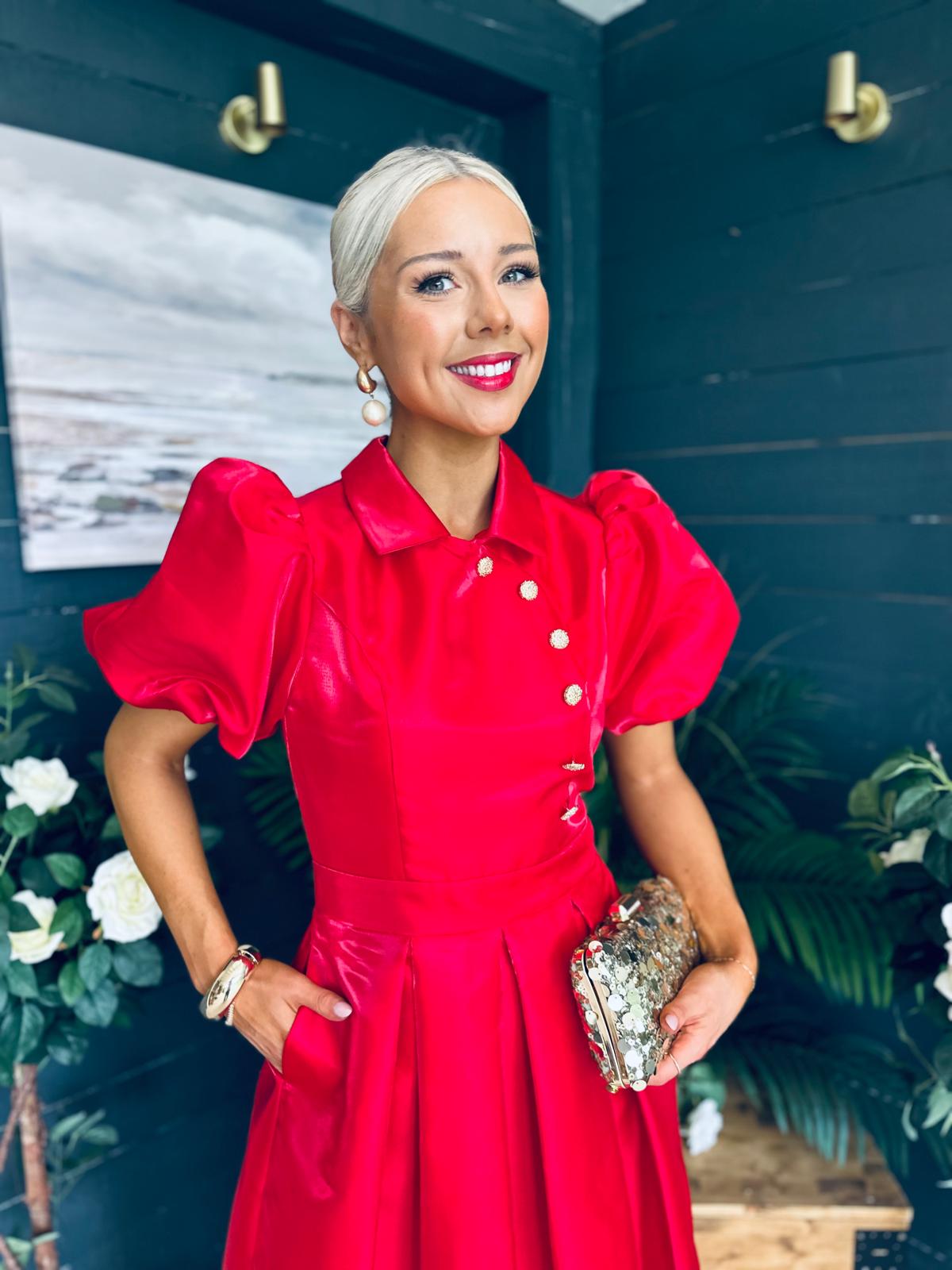 Felicity Detailed Occasion Midi Dress Red