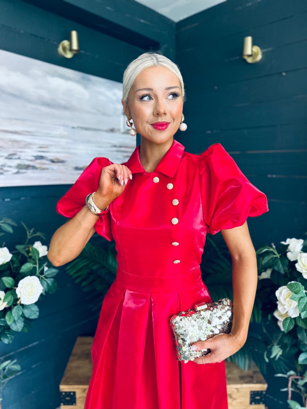 Felicity Detailed Occasion Midi Dress Red