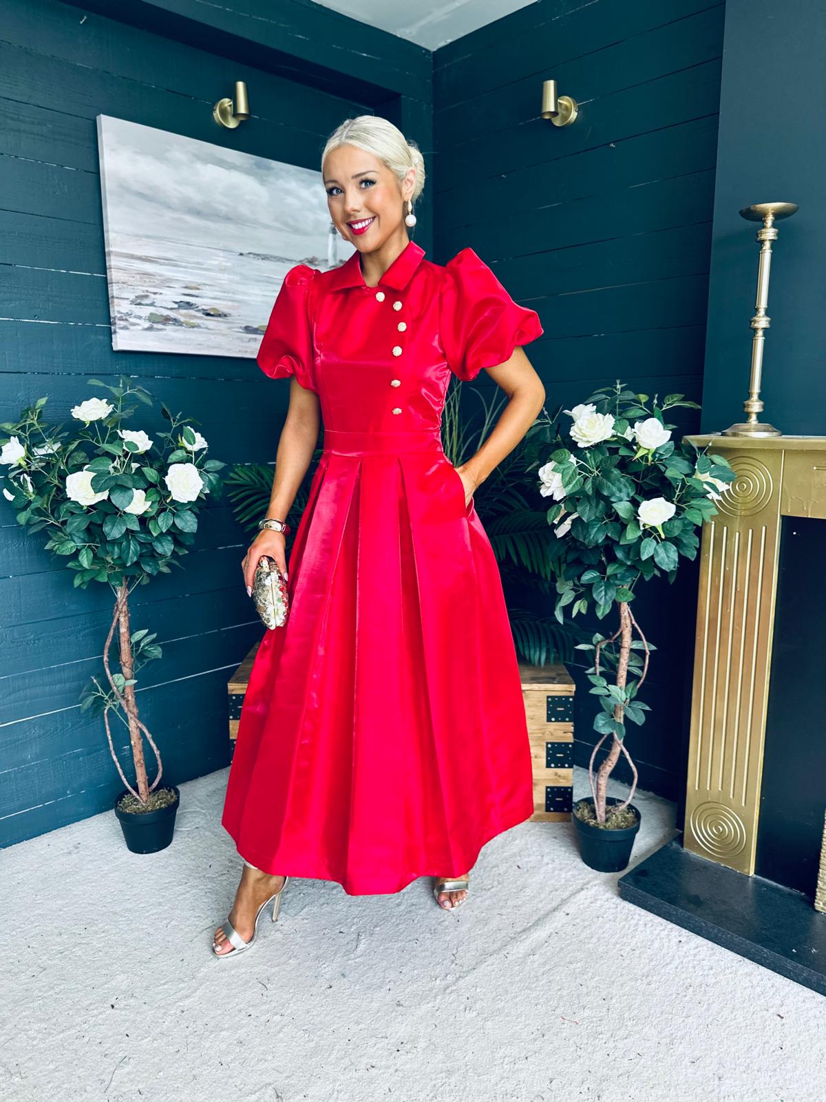 Felicity Detailed Occasion Midi Dress Red