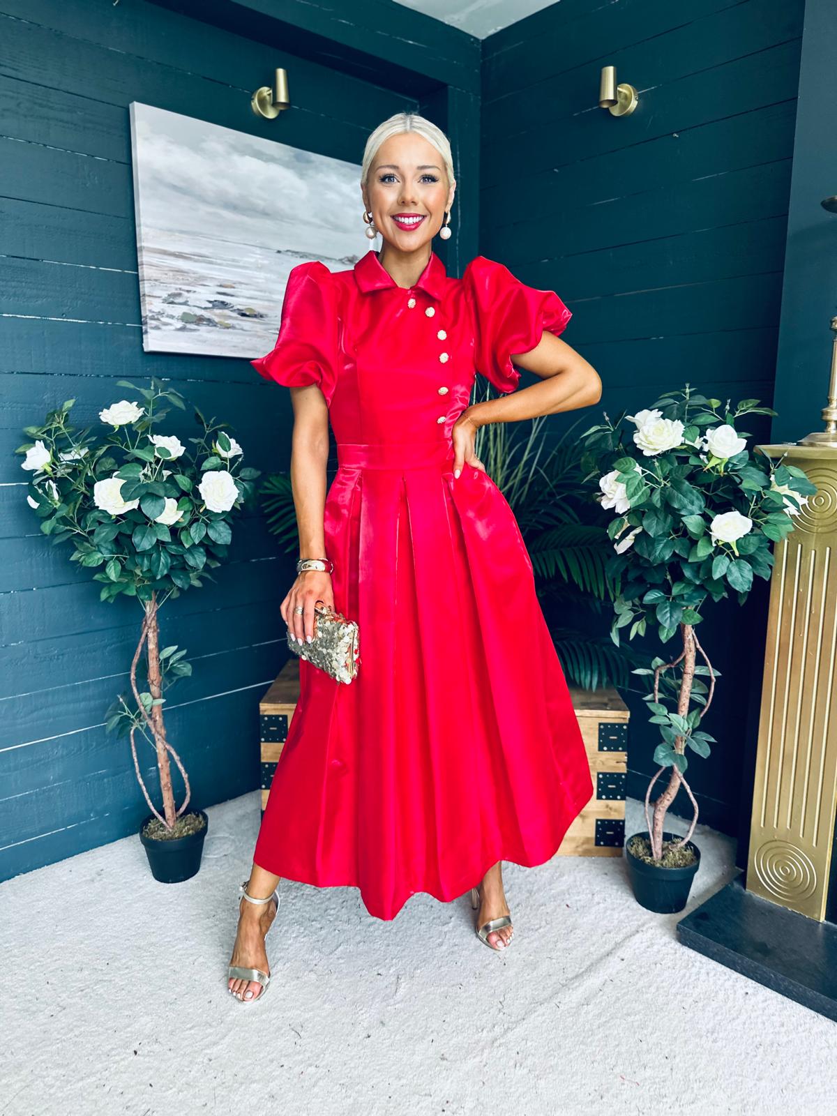Felicity Detailed Occasion Midi Dress Red