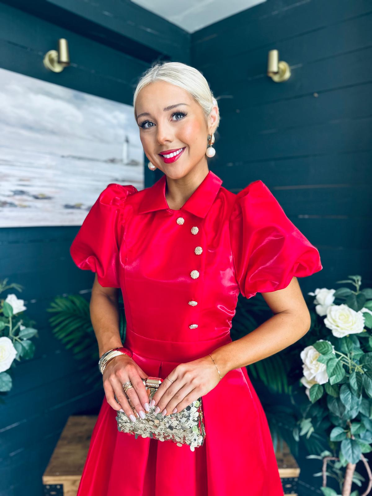 Felicity Detailed Occasion Midi Dress Red