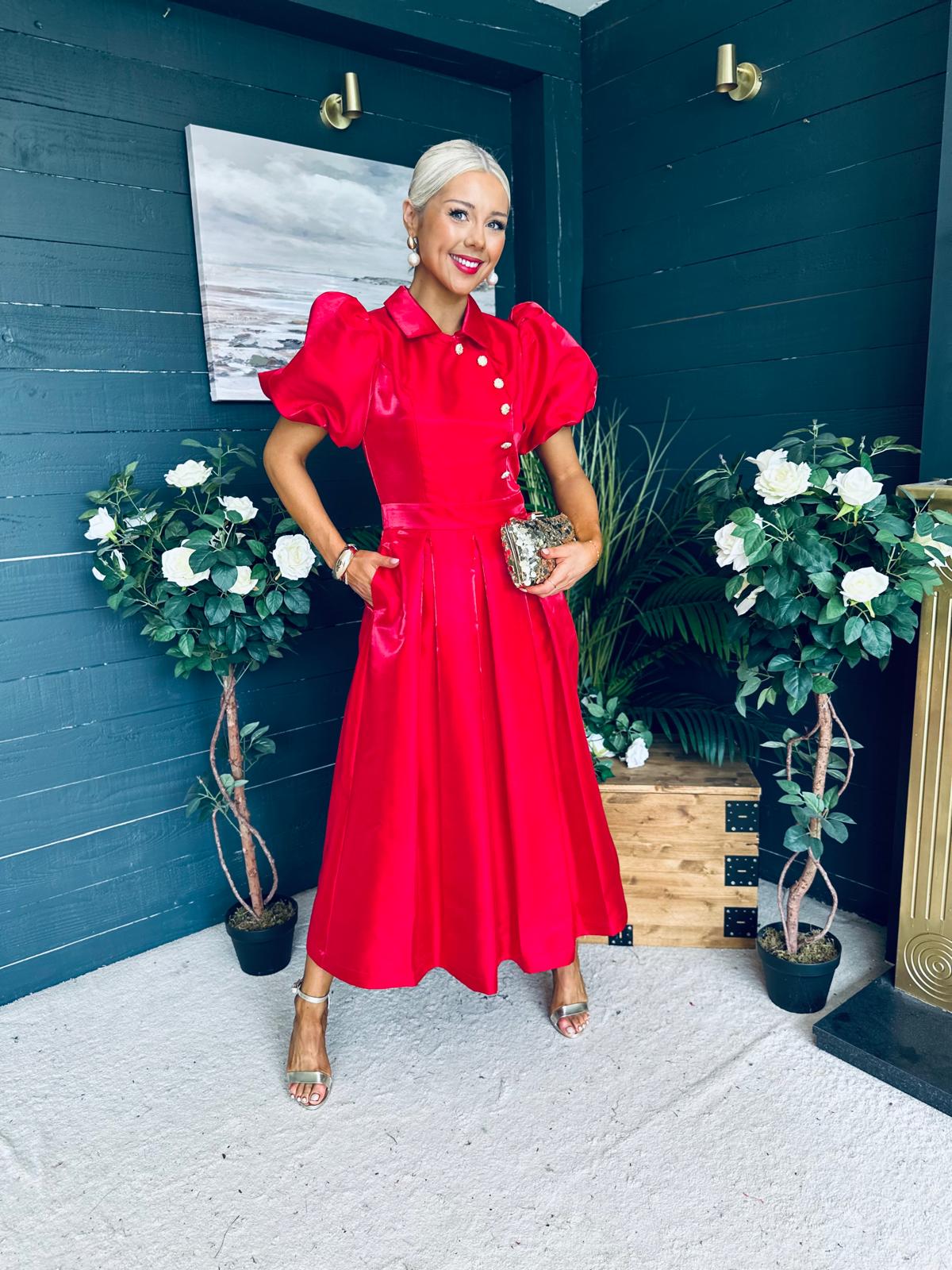 Felicity Detailed Occasion Midi Dress Red