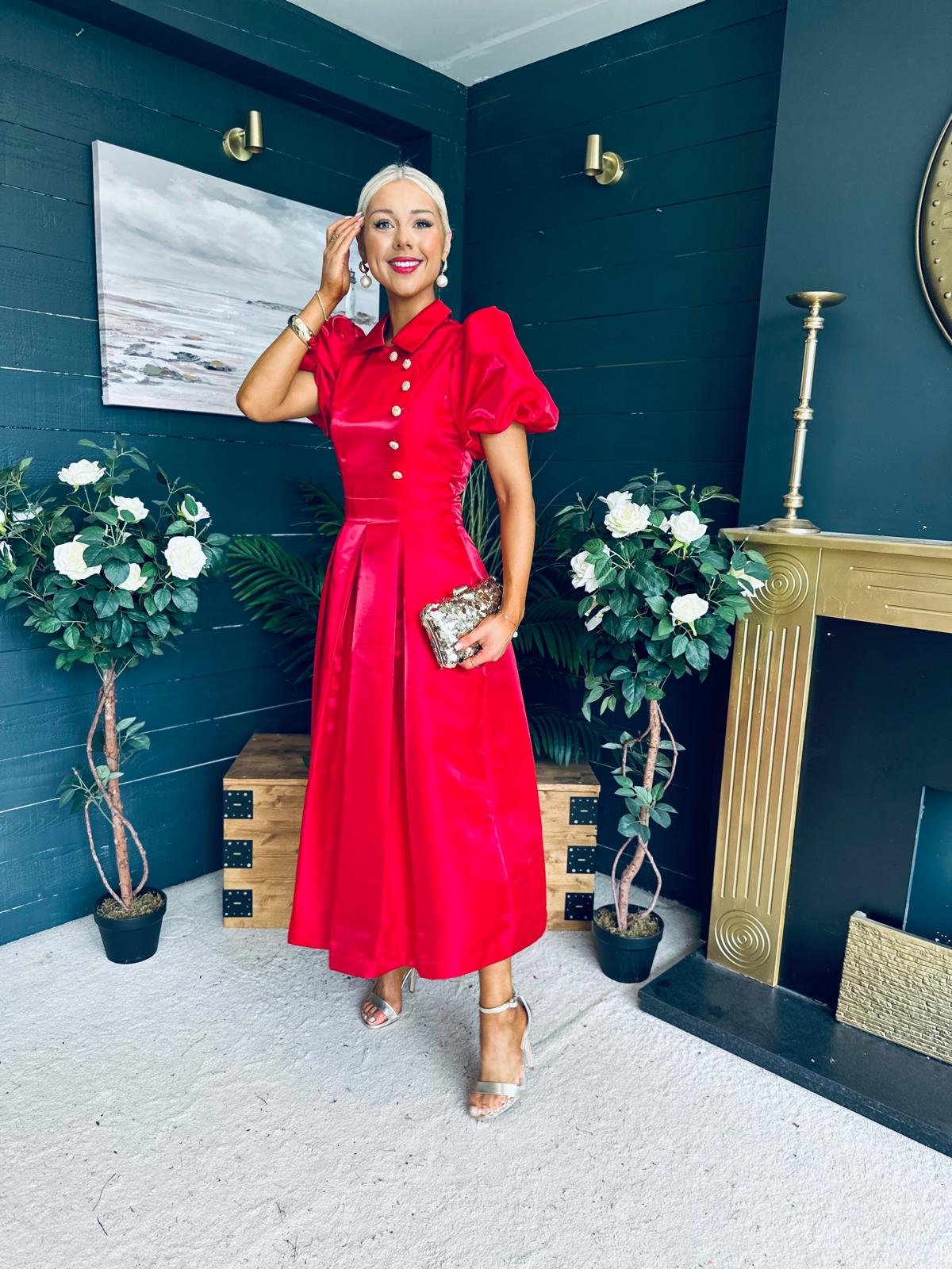 Felicity Detailed Occasion Midi Dress Red
