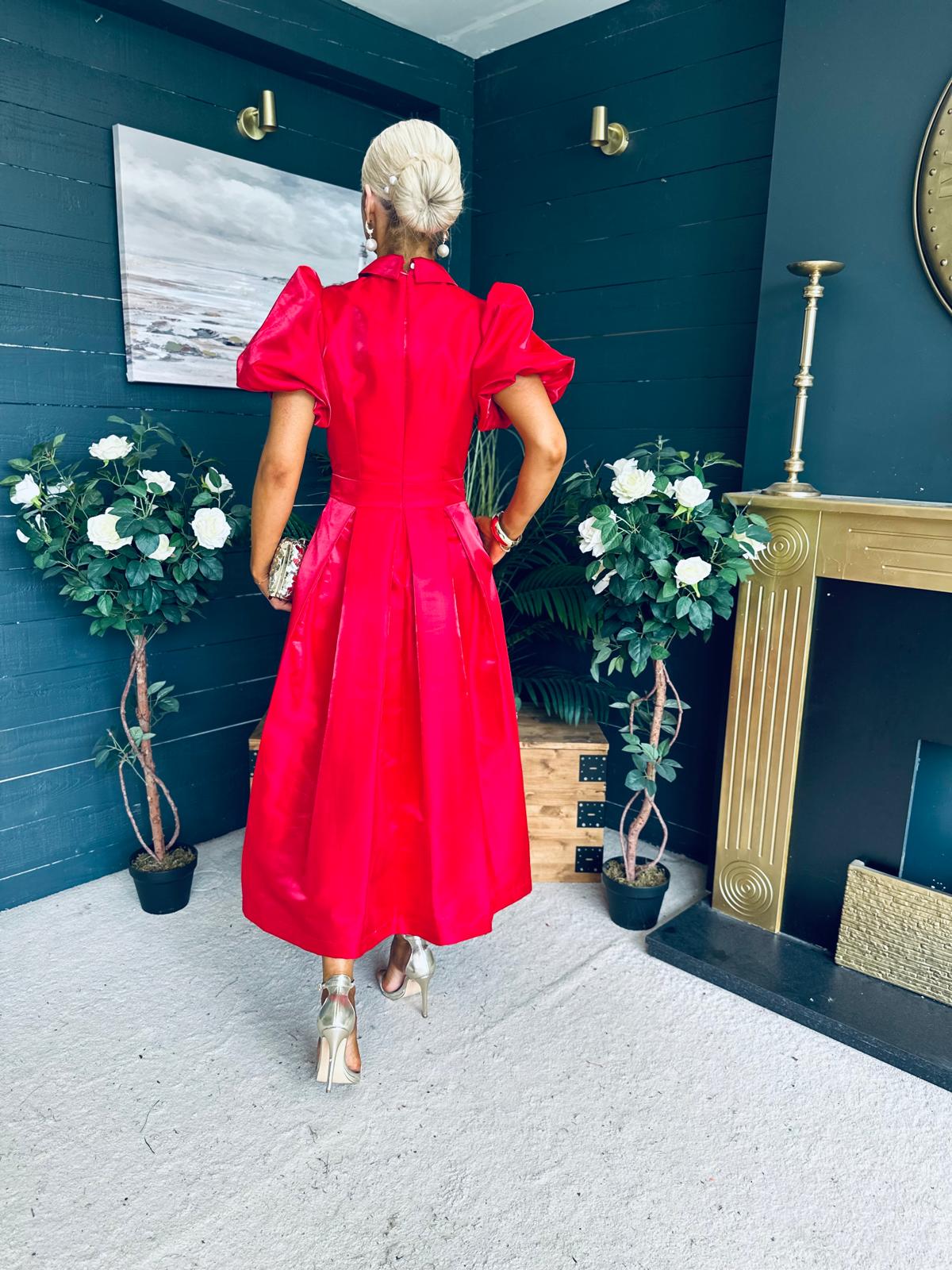 Felicity Detailed Occasion Midi Dress Red