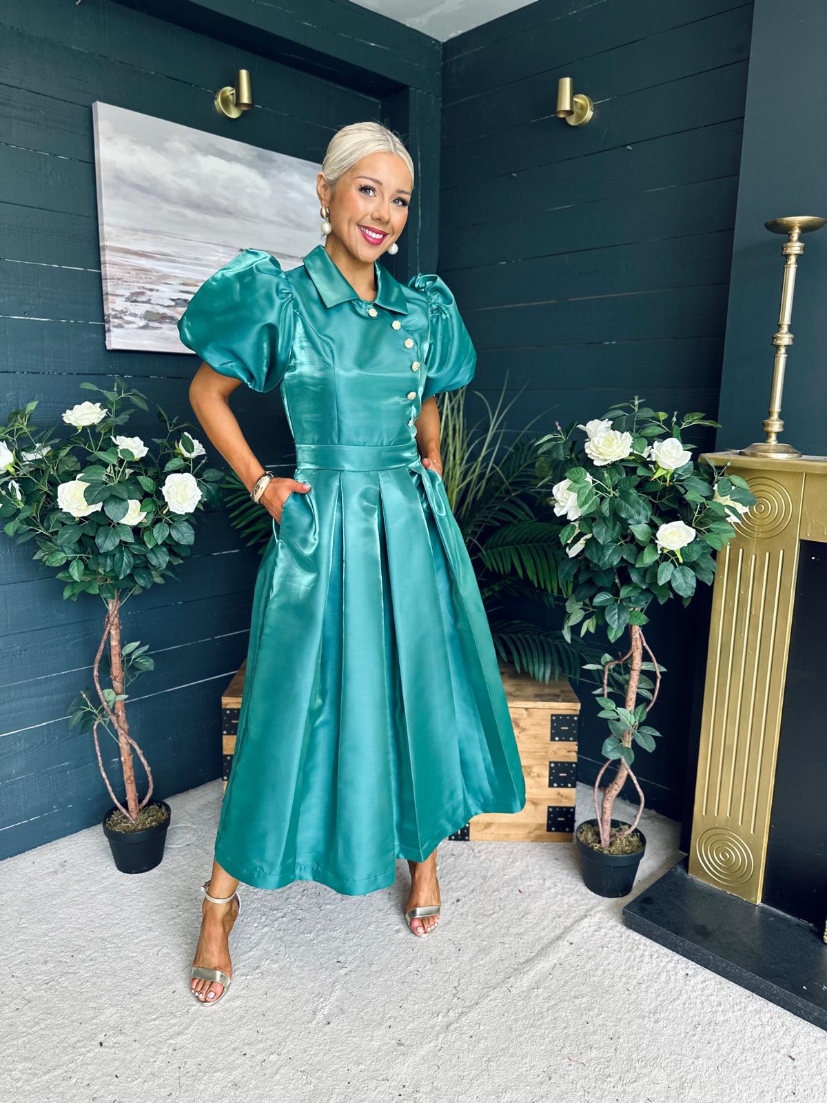 Felicity Detailed Occasion Midi Dress Forest