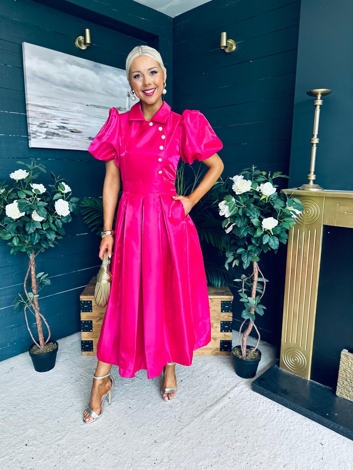 Felicity Detailed Occasion Midi Dress Pink