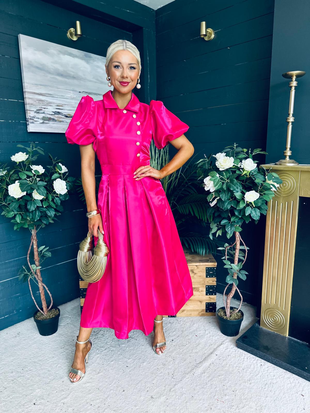 Felicity Detailed Occasion Midi Dress Pink