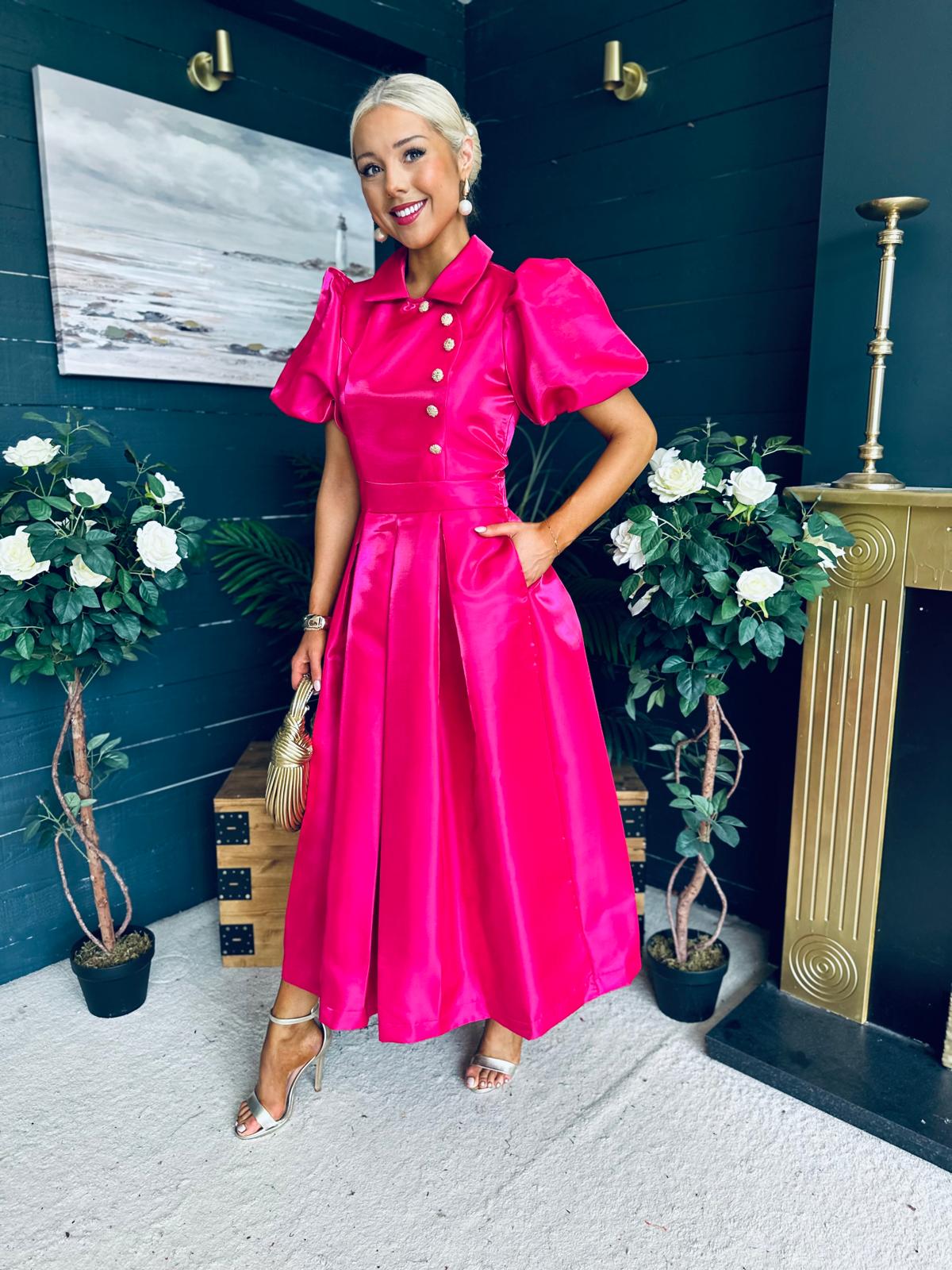 Felicity Detailed Occasion Midi Dress Pink