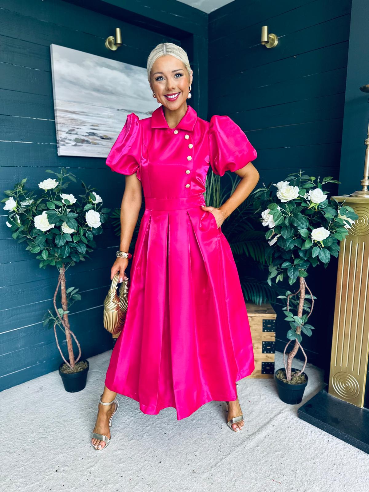 Felicity Detailed Occasion Midi Dress Pink