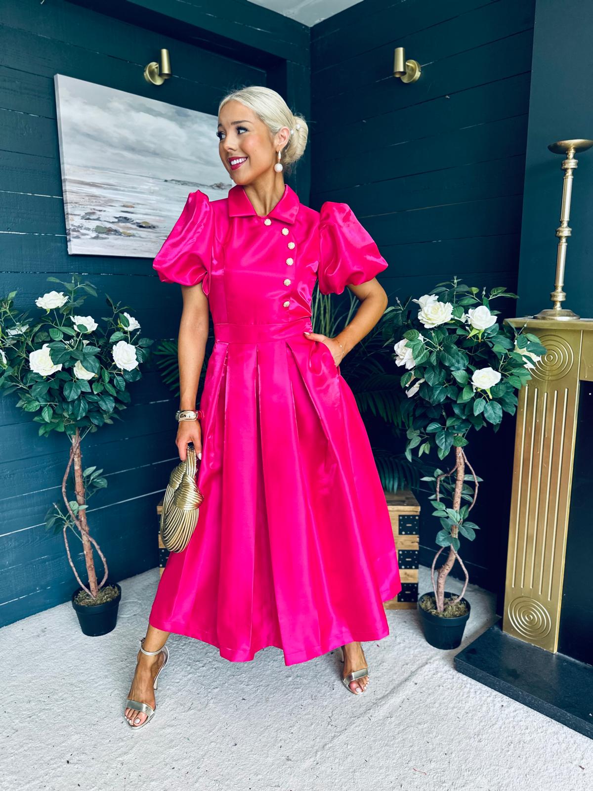 Felicity Detailed Occasion Midi Dress Pink