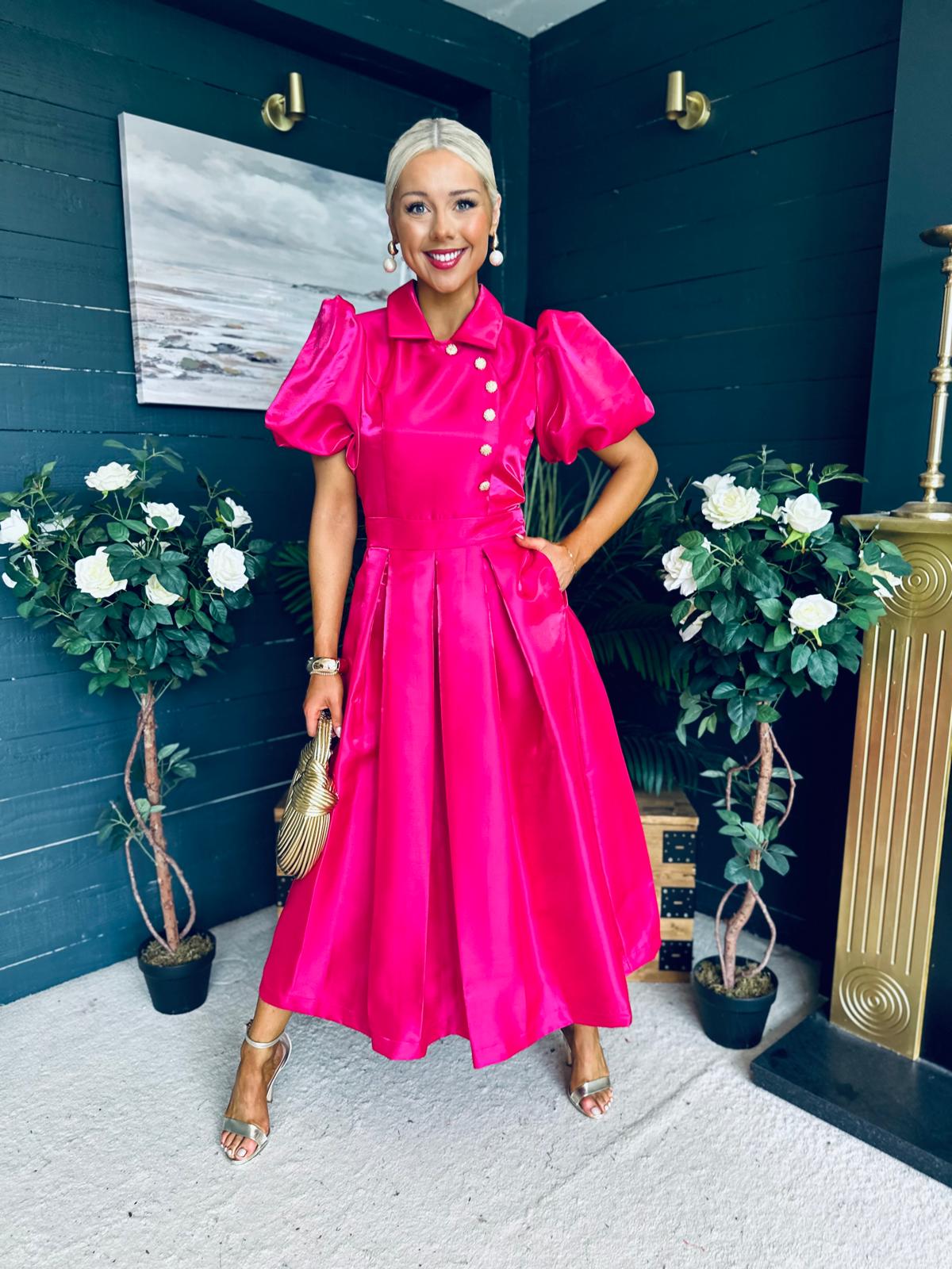 Felicity Detailed Occasion Midi Dress Pink