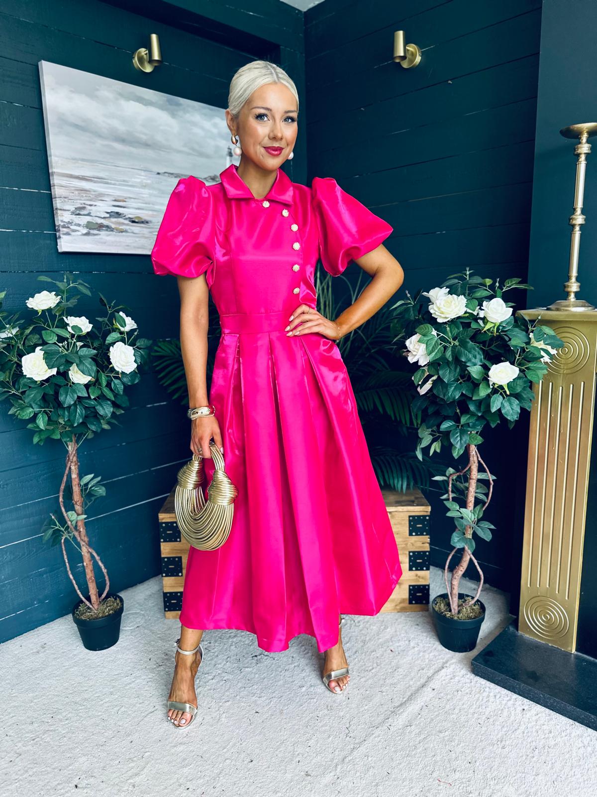 Felicity Detailed Occasion Midi Dress Pink